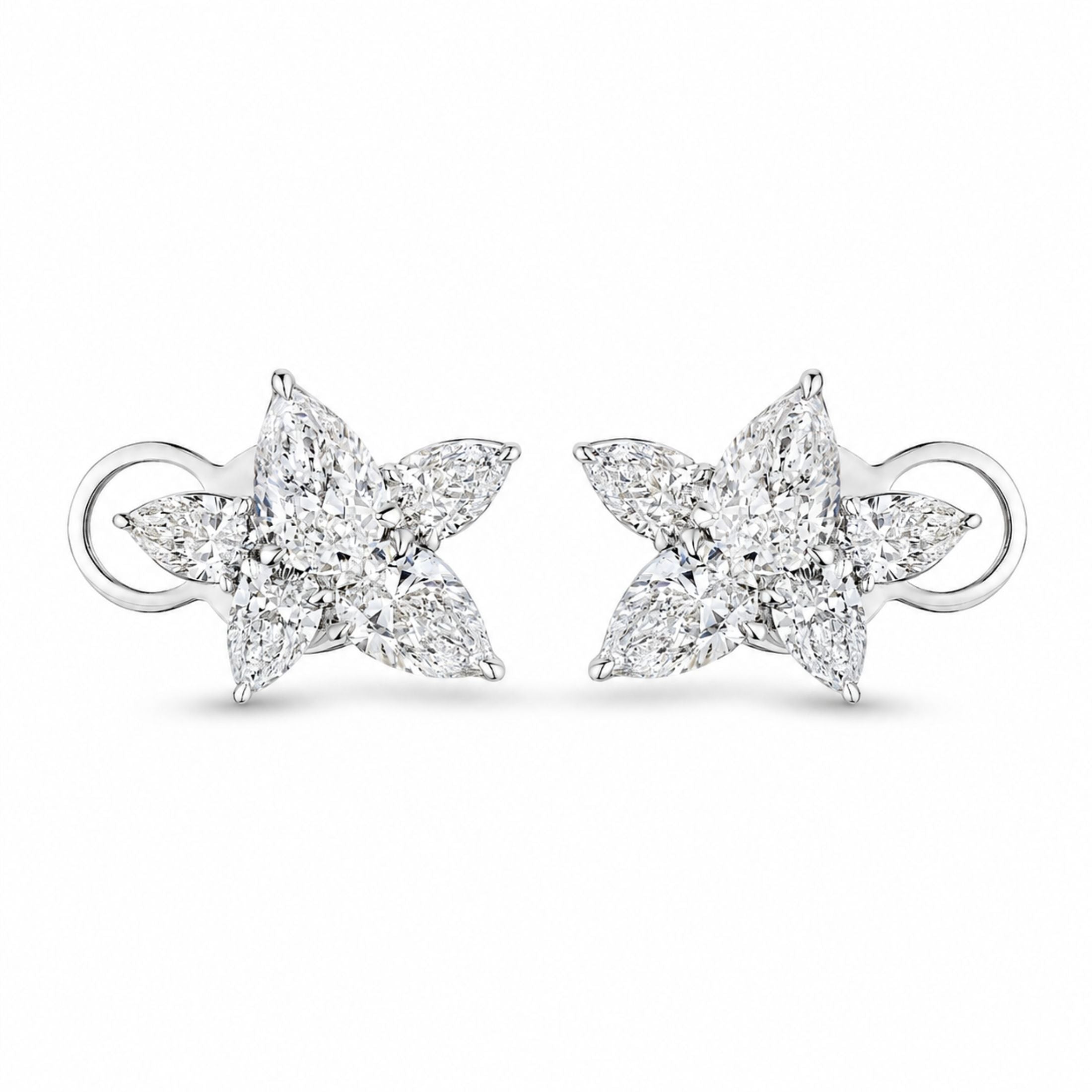 Leviev white gold diamond cluster stud earrings with butterfly backs