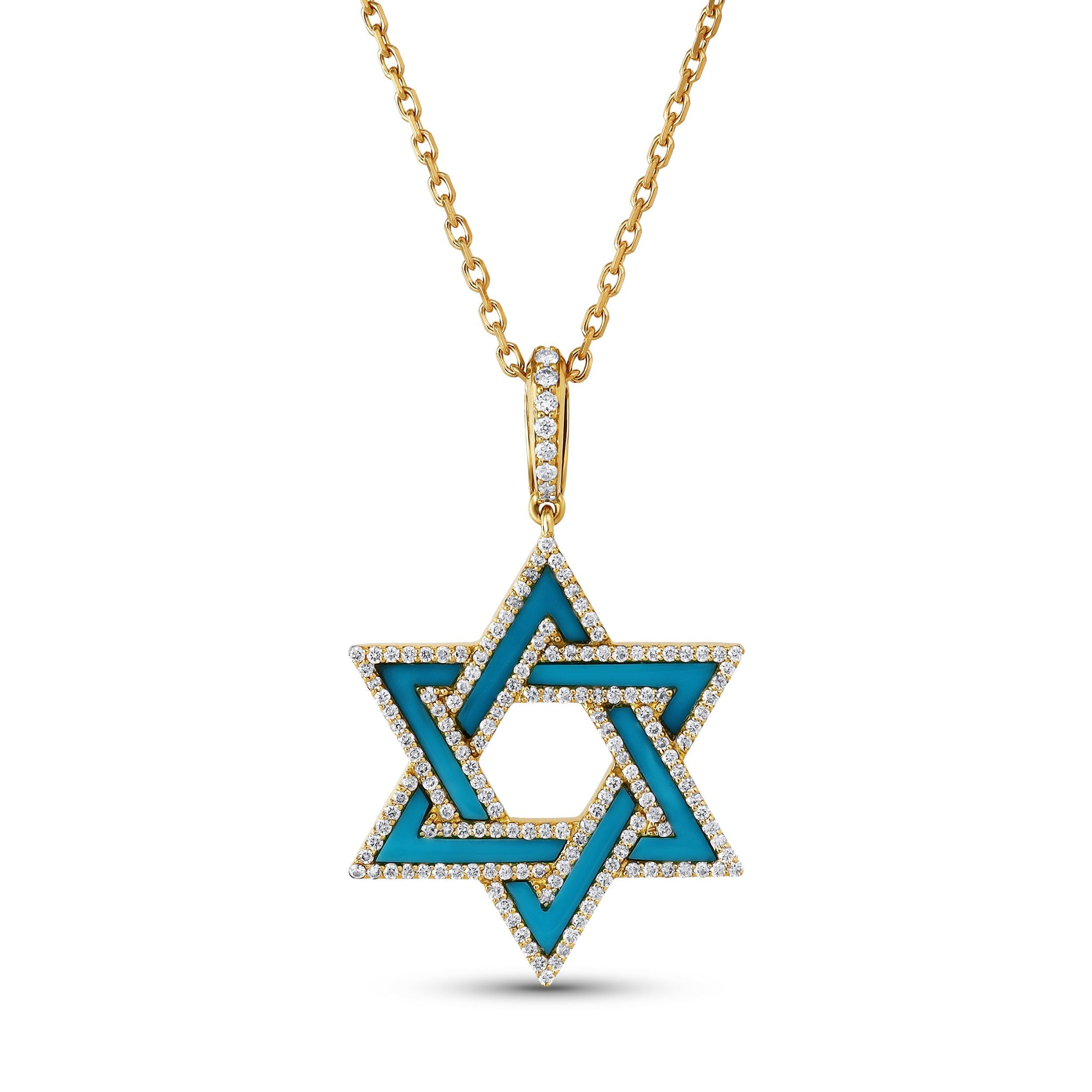 Magen Azure 1.45 Carat Turquoise & Diamond Star of David Pendant Necklace in 18K Gold