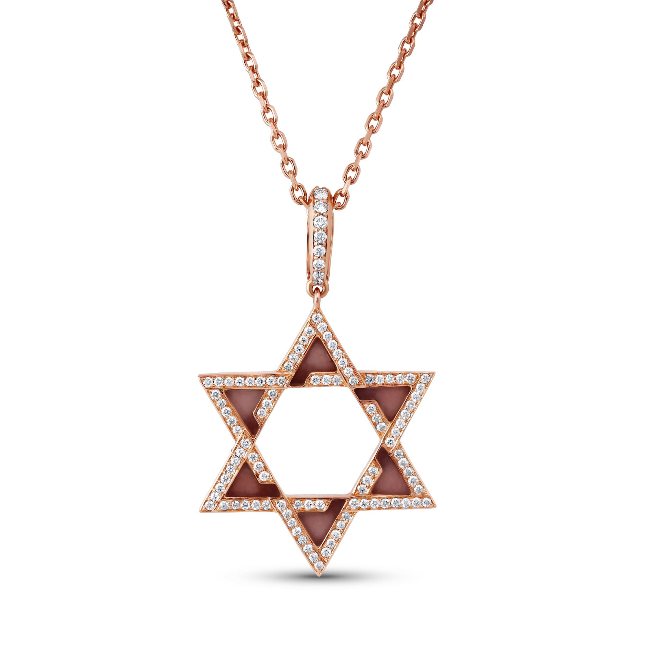 Magen Opaline 0.65 Carat Opal & Diamond Star of David Pendant Necklace in 18K Rose Gold