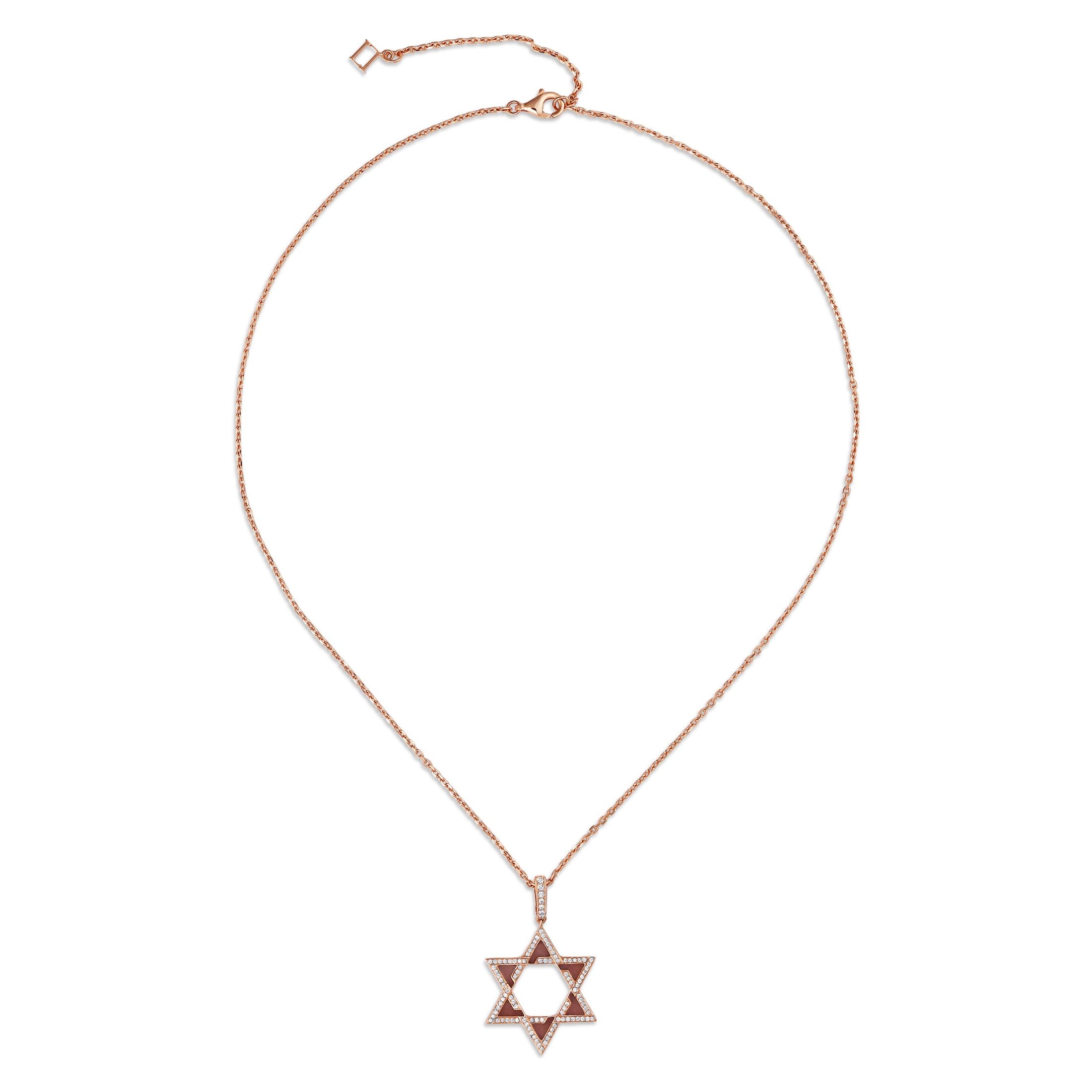 Magen Opaline 0.65 Carat Opal & Diamond Star of David Pendant Necklace in 18K Rose Gold