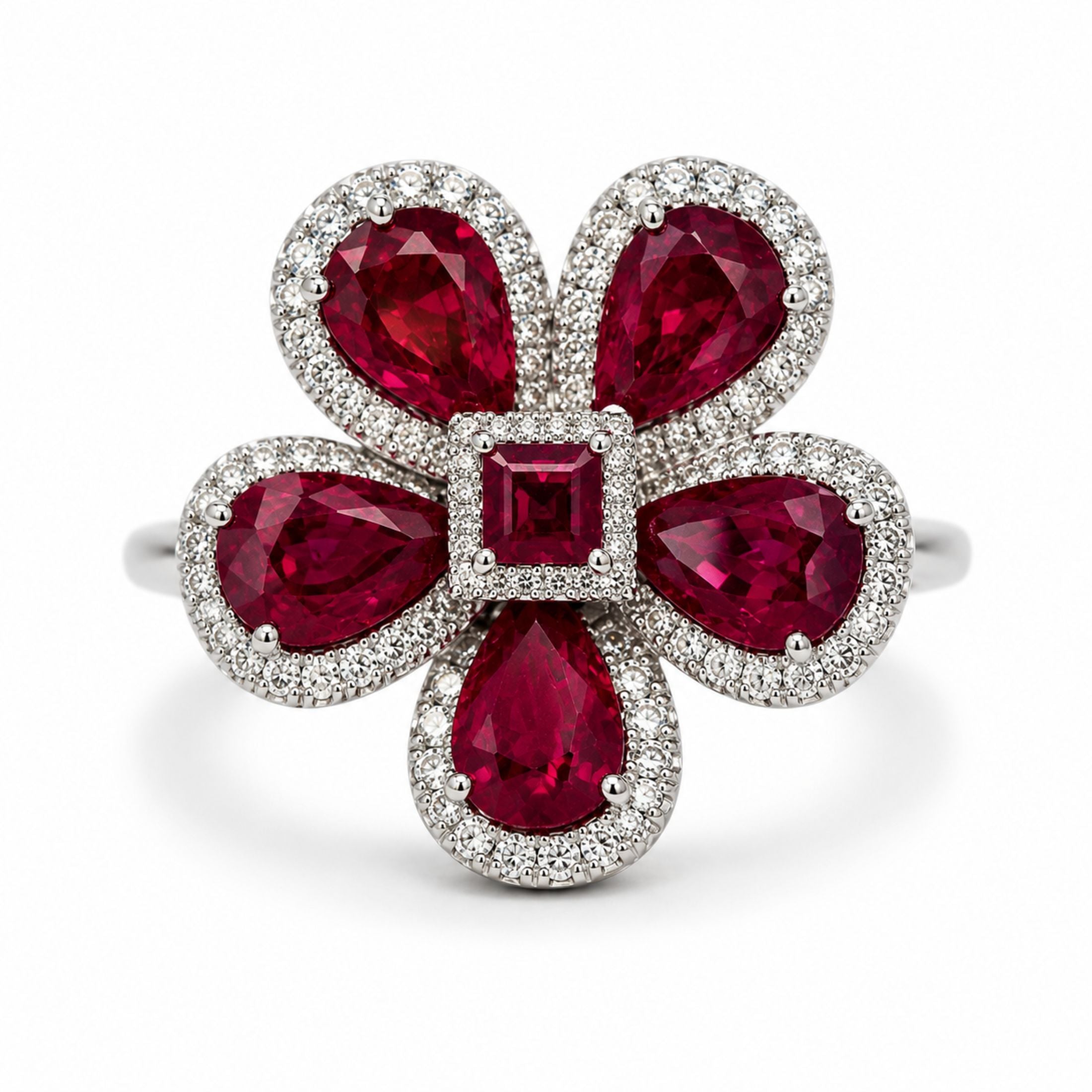 Magnolia 5.02 Carat Ruby & Diamond Floral Ring in 18K White Gold