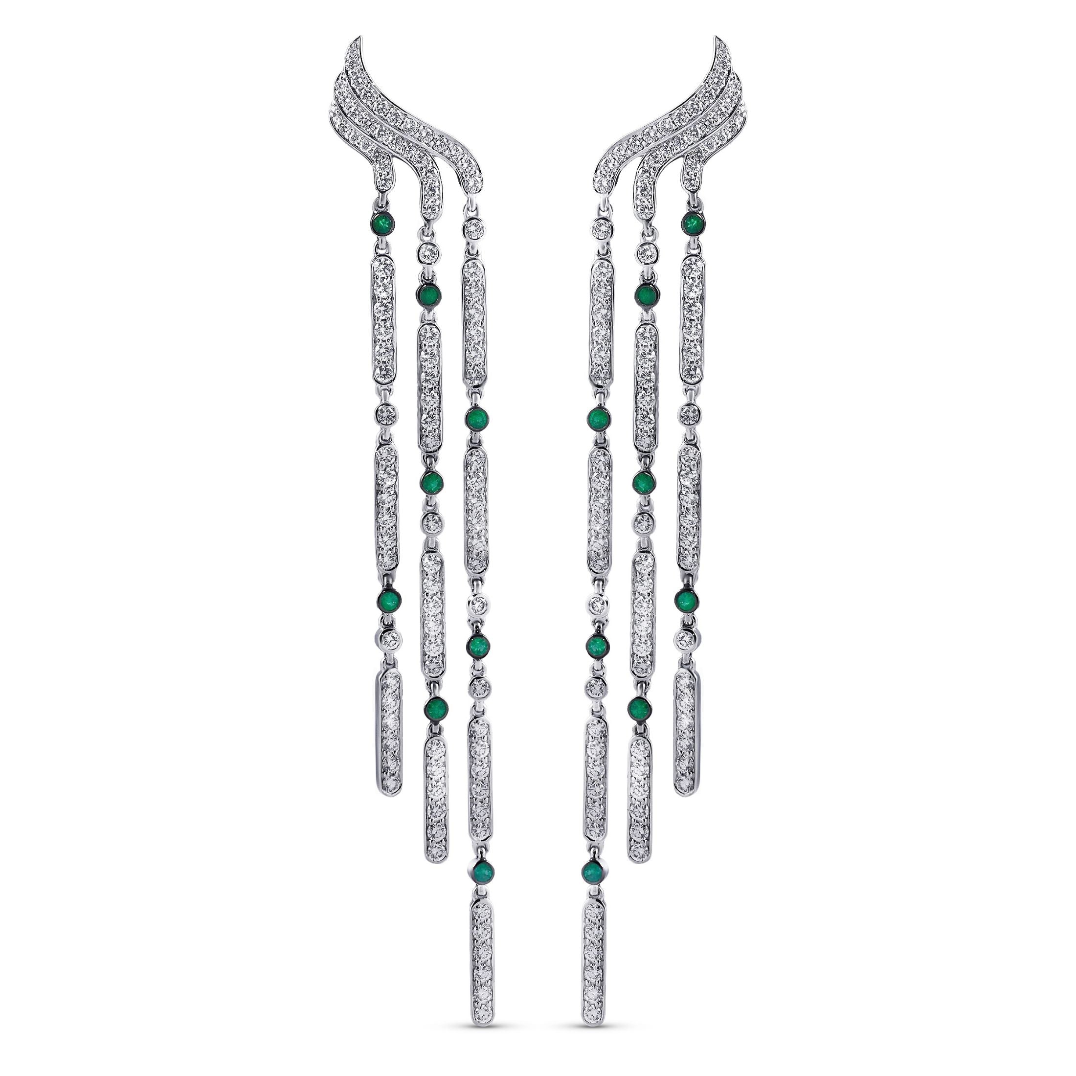 Majestic Starlette 5.07 Carat Emerald & Diamond Earrings in 18K White Gold