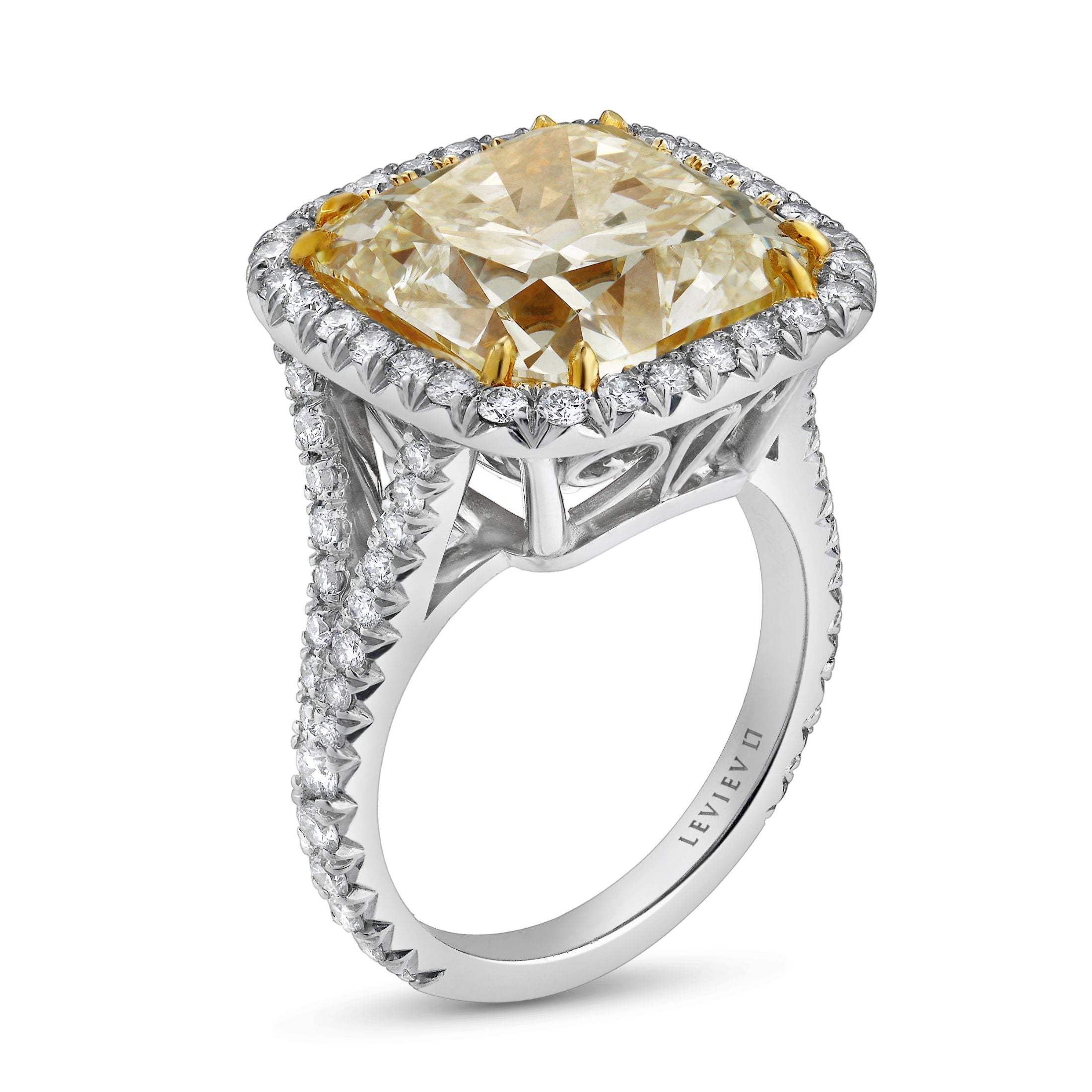 Marcella 11.46 Carat Yellow Diamond Halo Ring in 18K White Gold