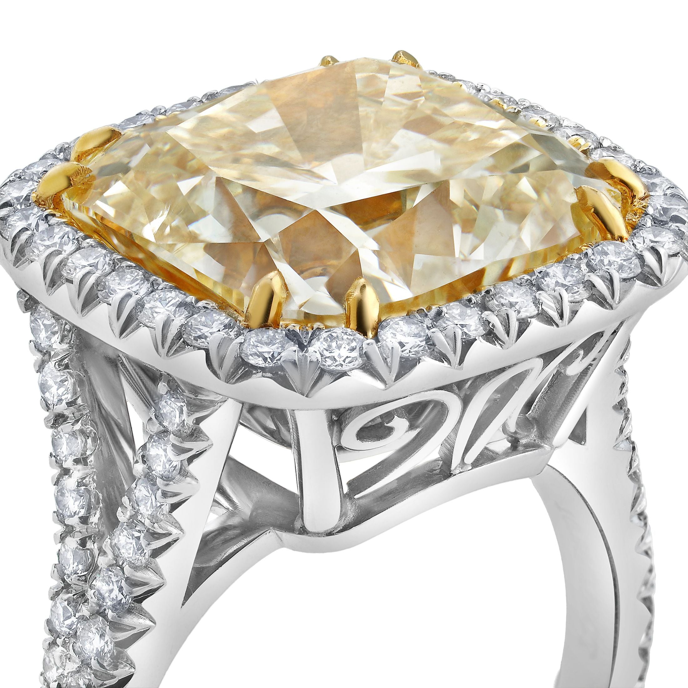 Marcella 11.46 Carat Yellow Diamond Halo Ring in 18K White Gold