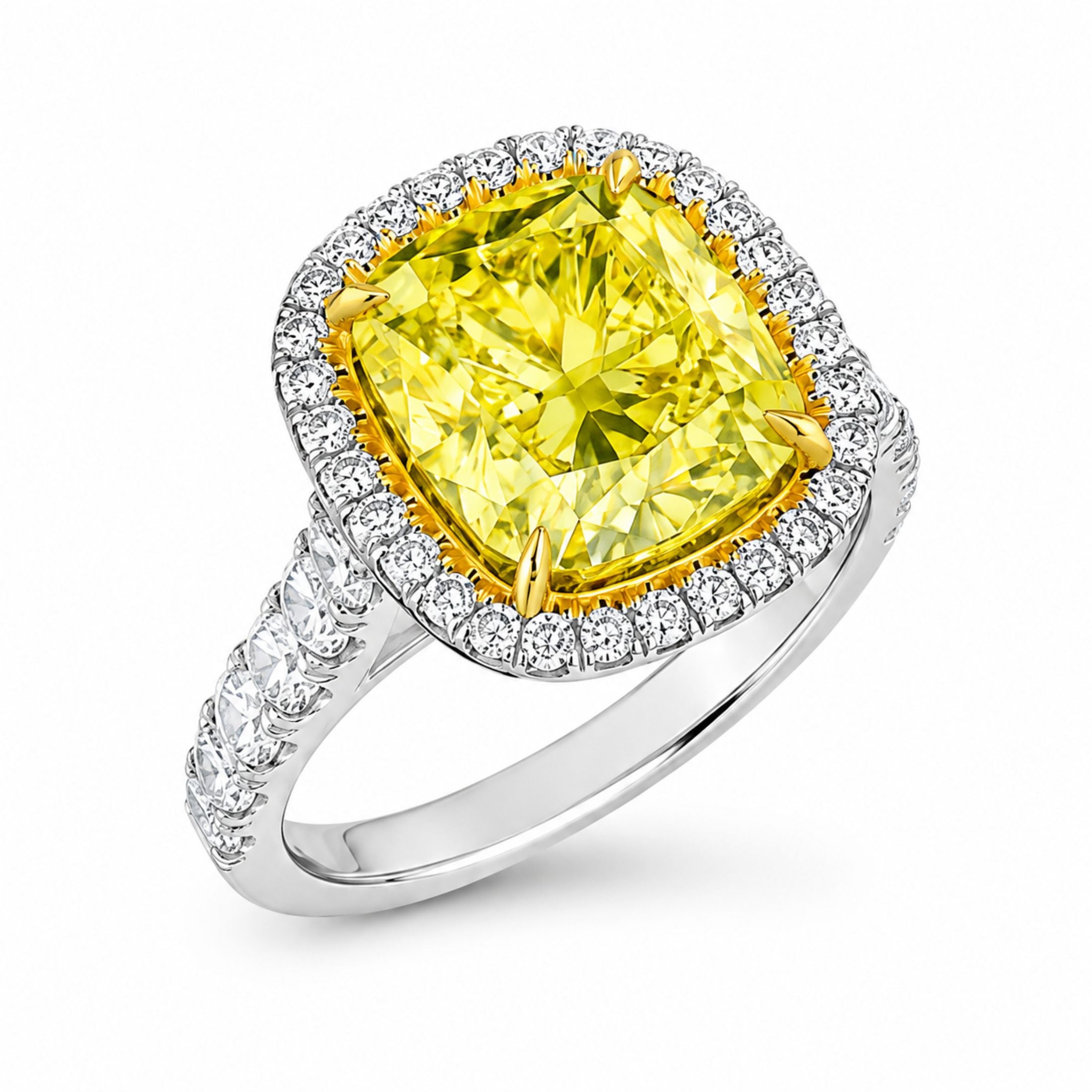 Marcella 11.46 Carat Yellow Diamond Halo Ring in 18K White Gold