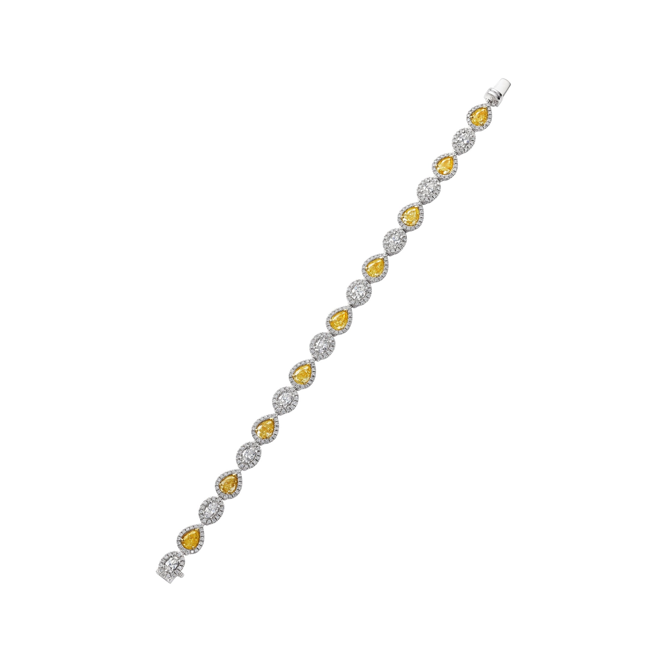 Marigold Halo 9.51 Carat Yellow Diamond Station Bracelet in 18K White Gold Leviev Bracelets Bracelets, Leviev Leviev 