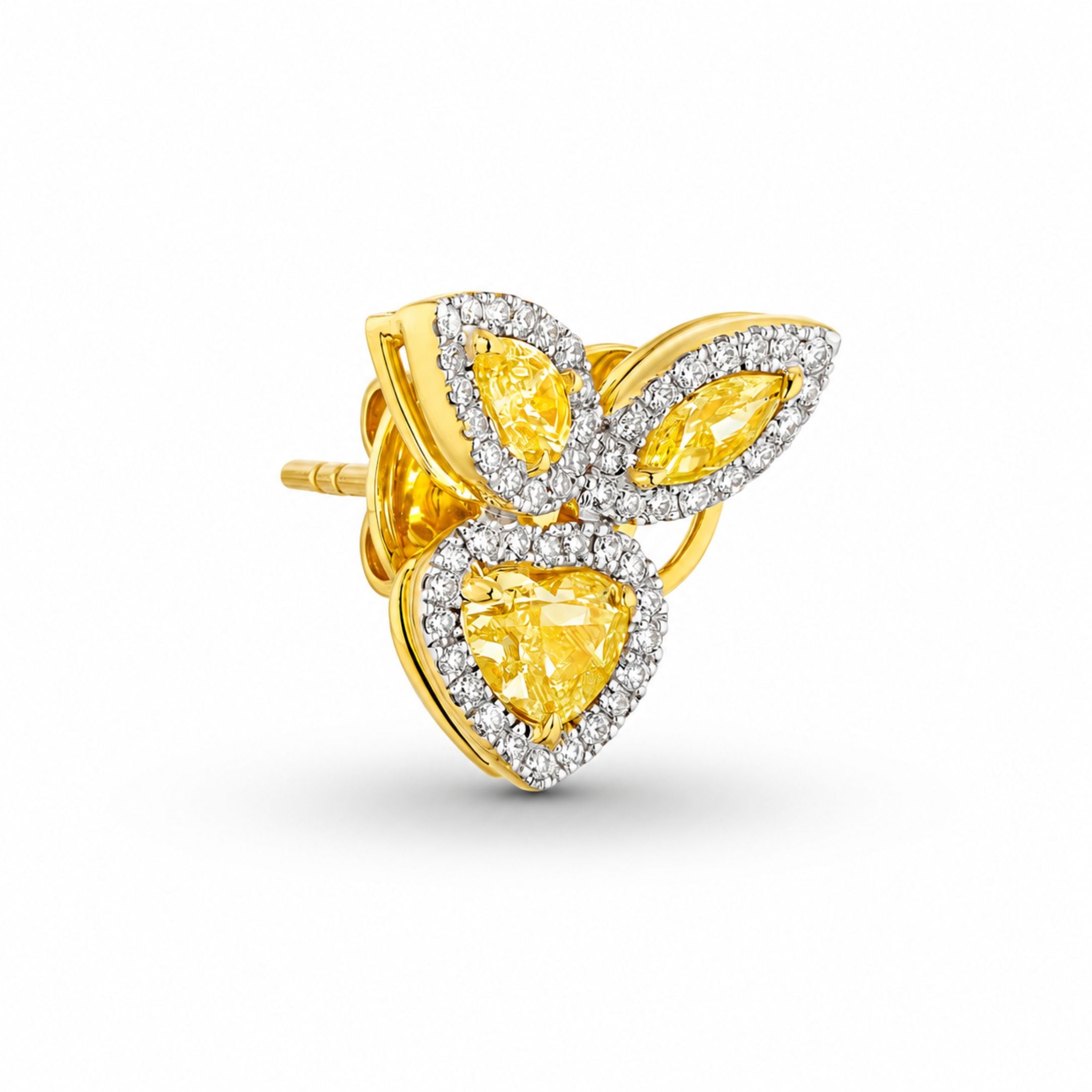 Mariposa 2.27 Carat Yellow & White Diamond Stud Earring in 18K Gold