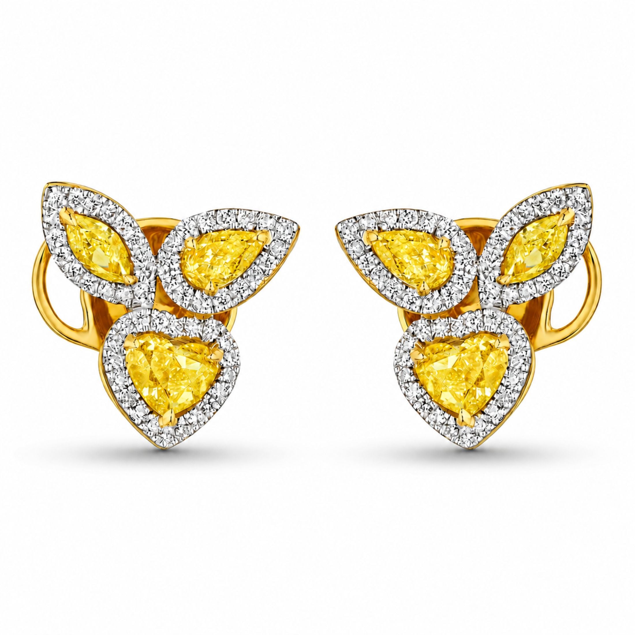 Mariposa 2.27 Carat Yellow & White Diamond Stud Earring in 18K Gold