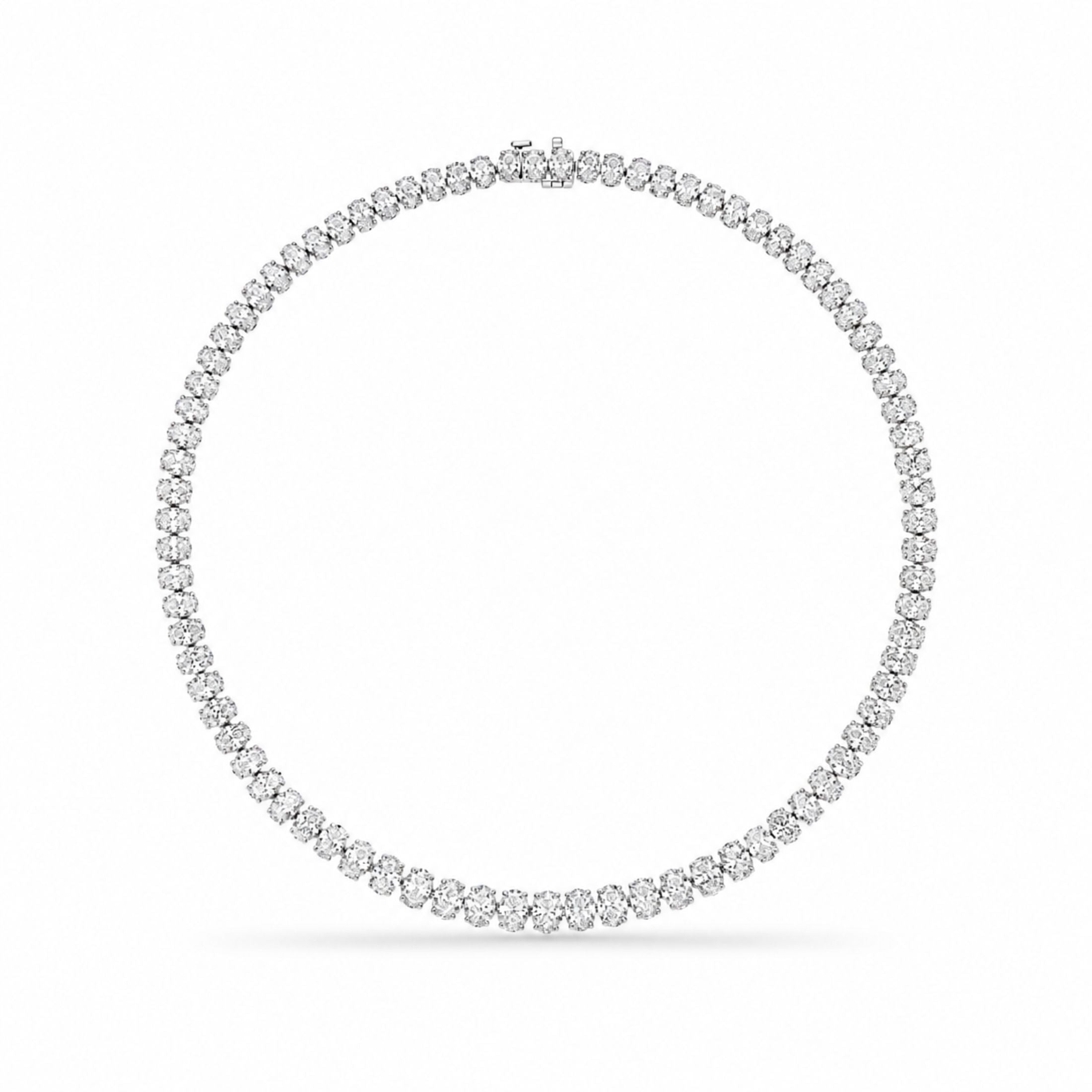 Maristelle 36.77 Carat Round Brilliant Diamond Rivière Necklace in Platinum