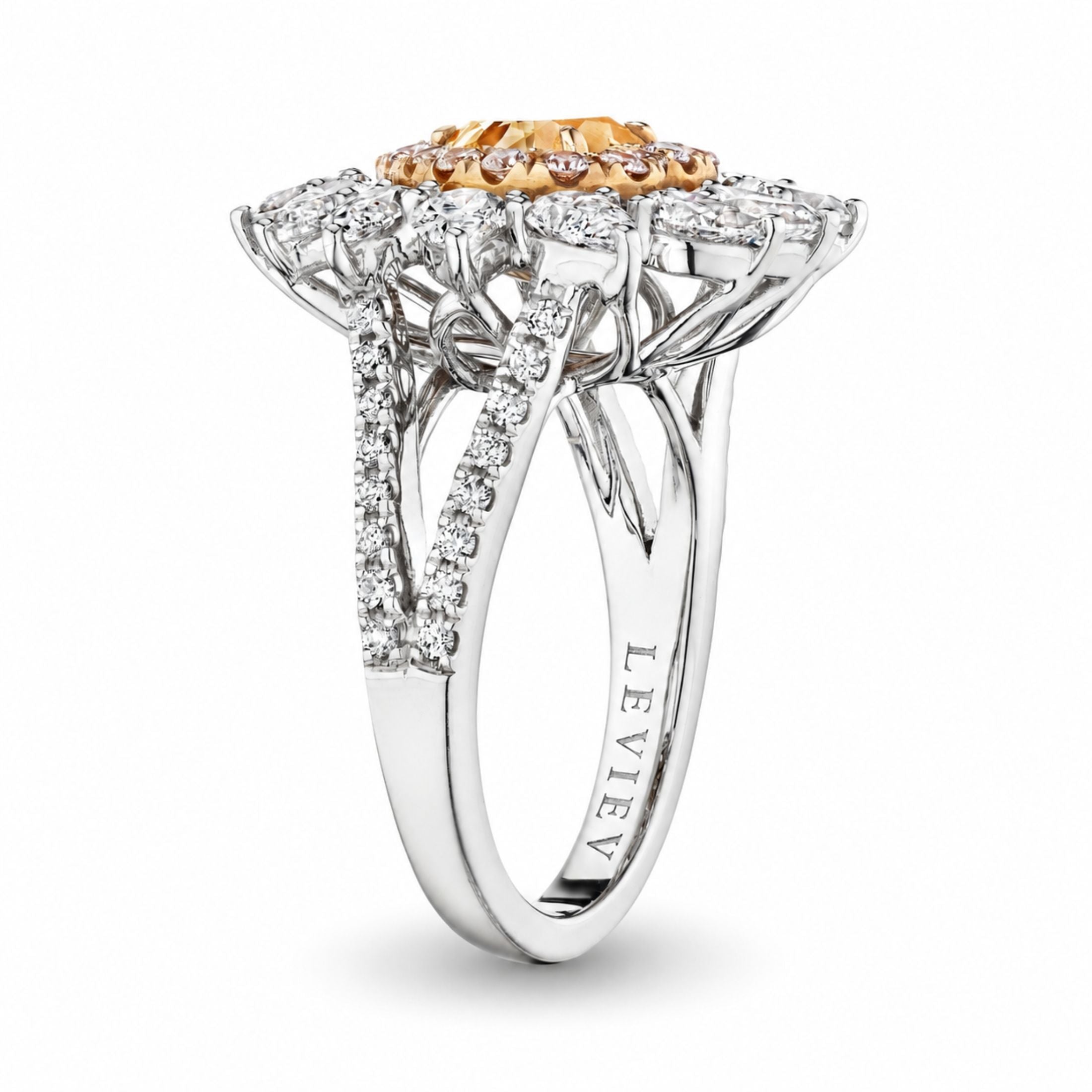 Miel 3.38 Carat Fancy Brown Orange Heart Shaped Diamond Ring in 18K White Gold