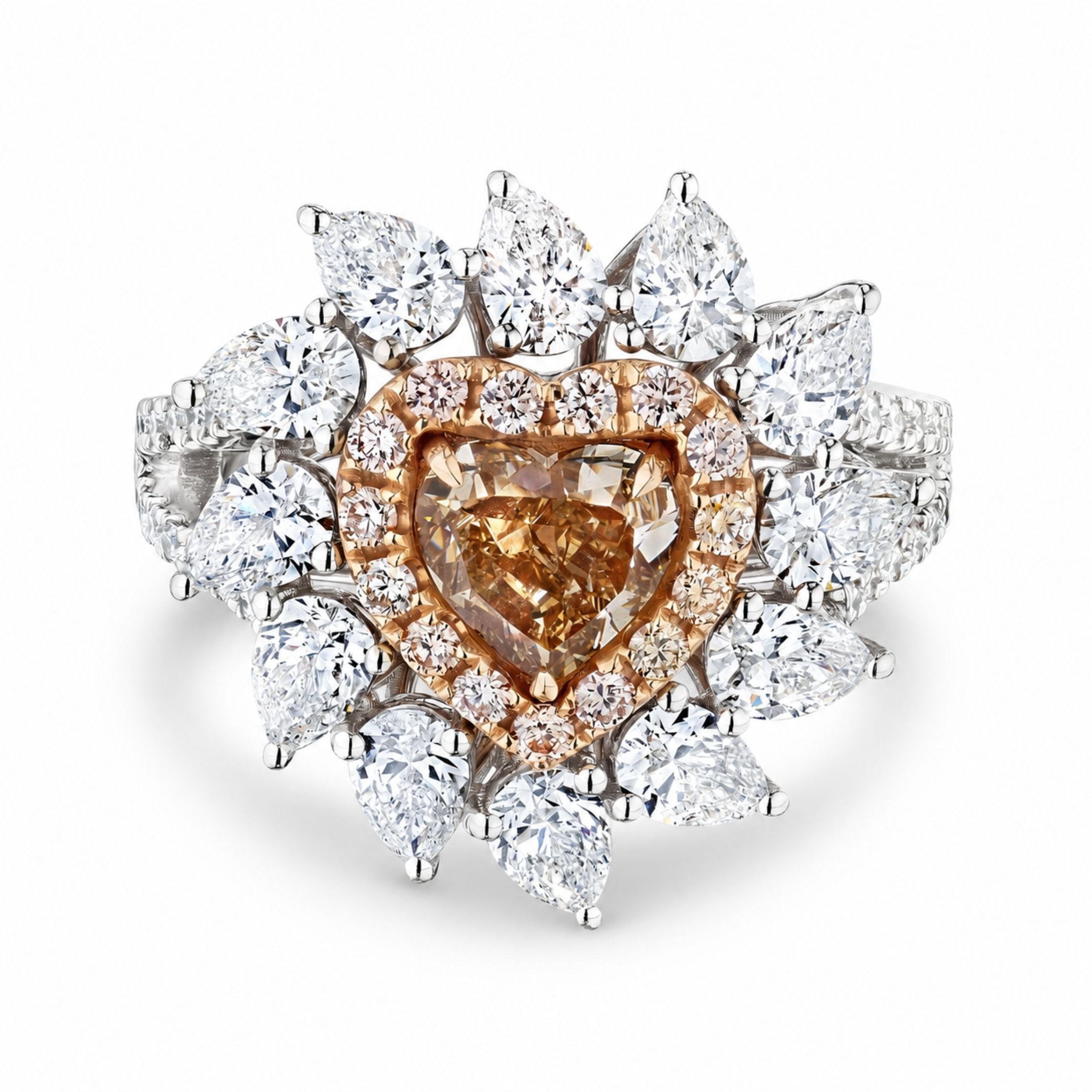 Miel 3.38 Carat Fancy Brown Orange Heart Shaped Diamond Ring in 18K White Gold