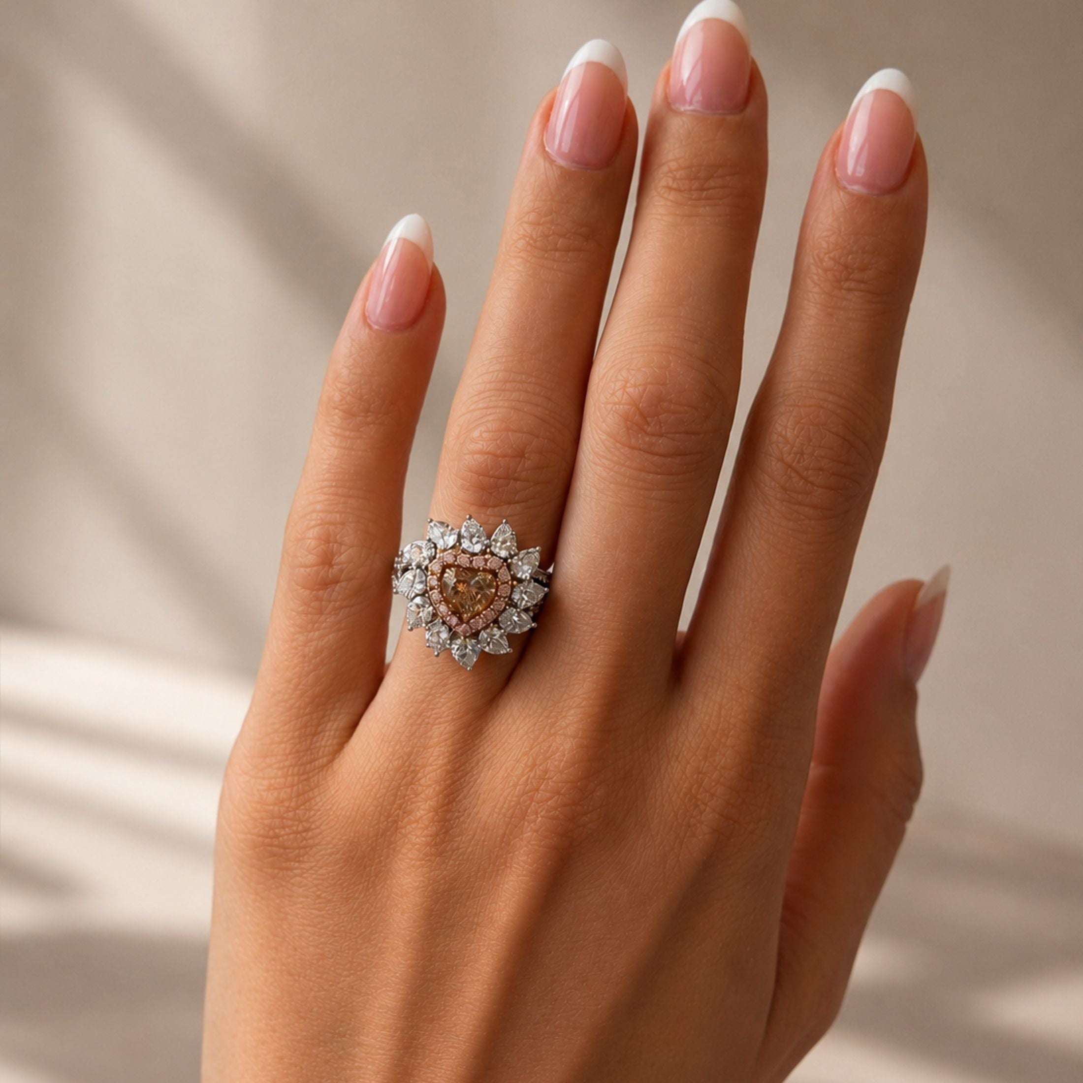 Miel 3.38 Carat Fancy Brown Orange Heart Shaped Diamond Ring in 18K White Gold