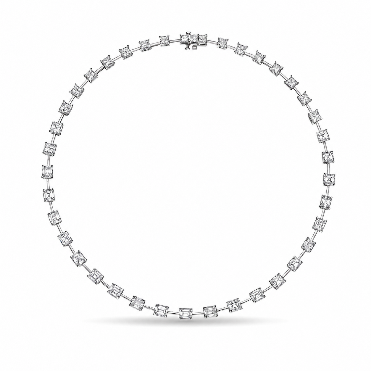Milano 24.83 Carat Emerald Cut Diamond Rivière Necklace in Platinum