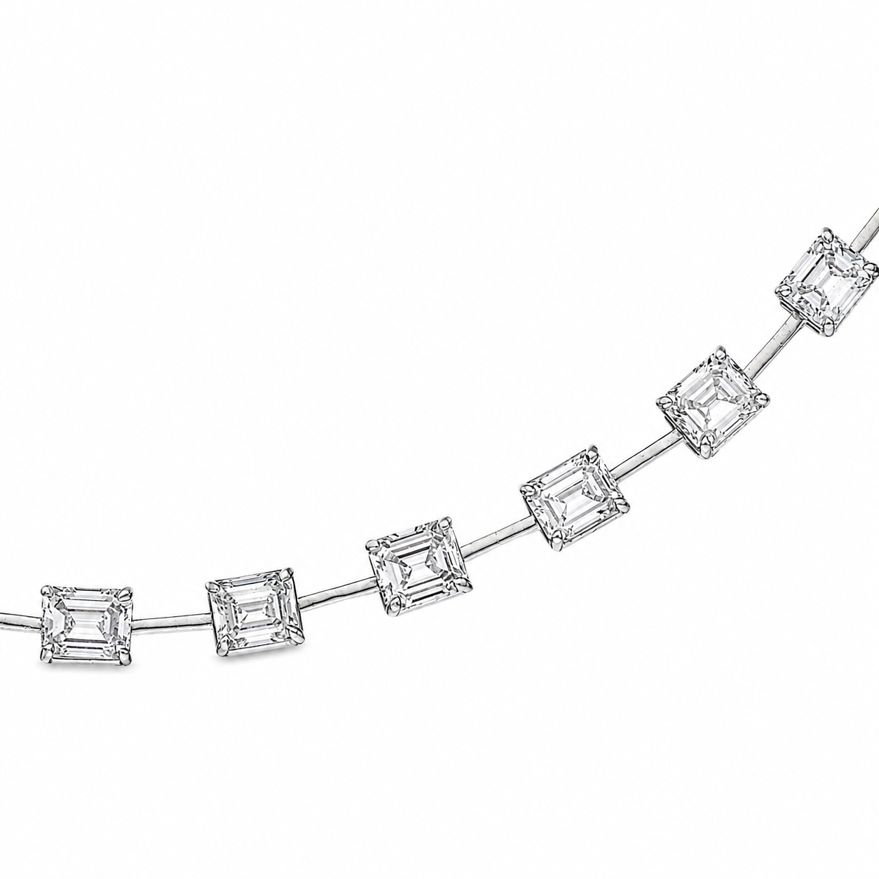 Milano 24.83 Carat Emerald Cut Diamond Rivière Necklace in Platinum