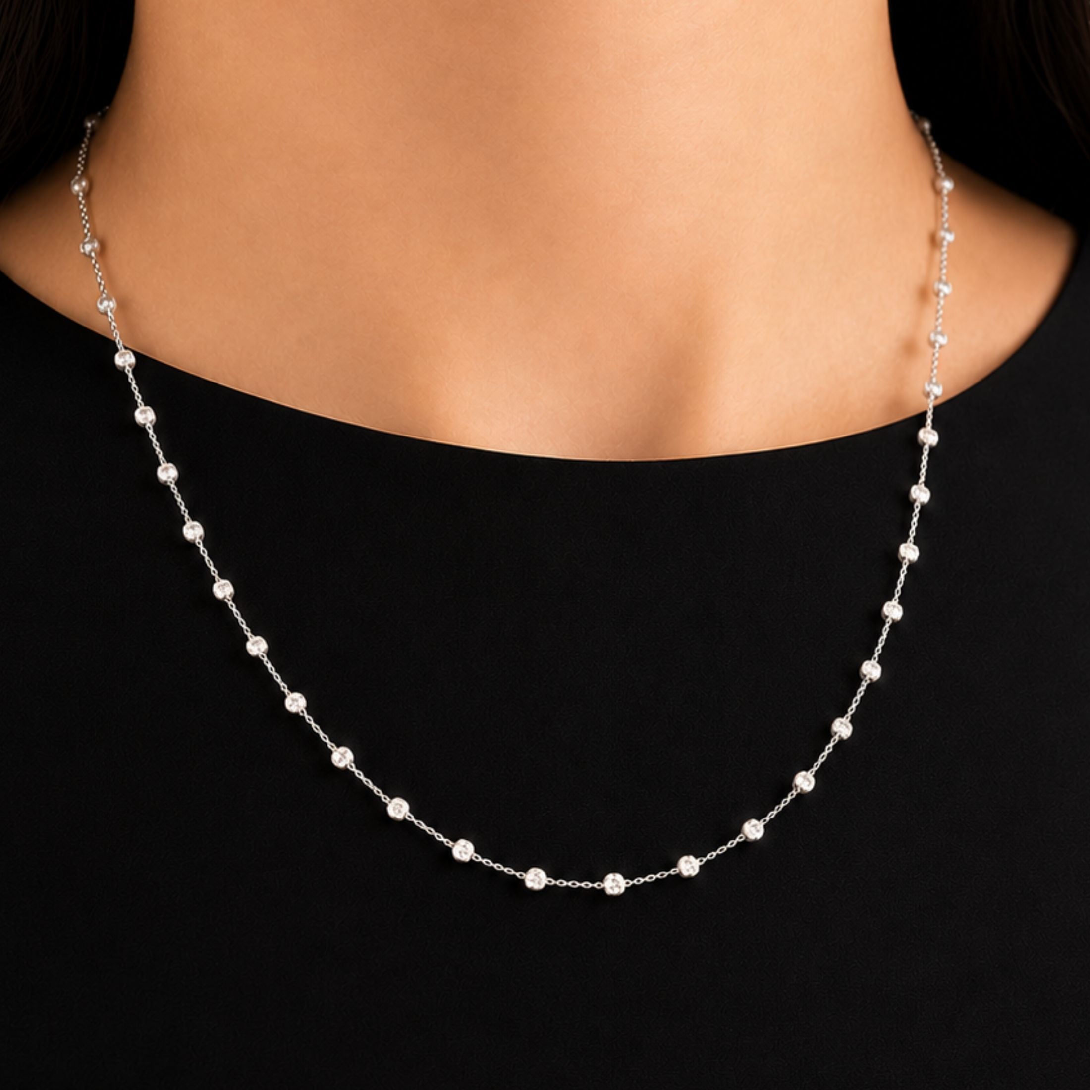 Milky Way 5.02 Carat Diamond Station Necklace in 18K White Gold