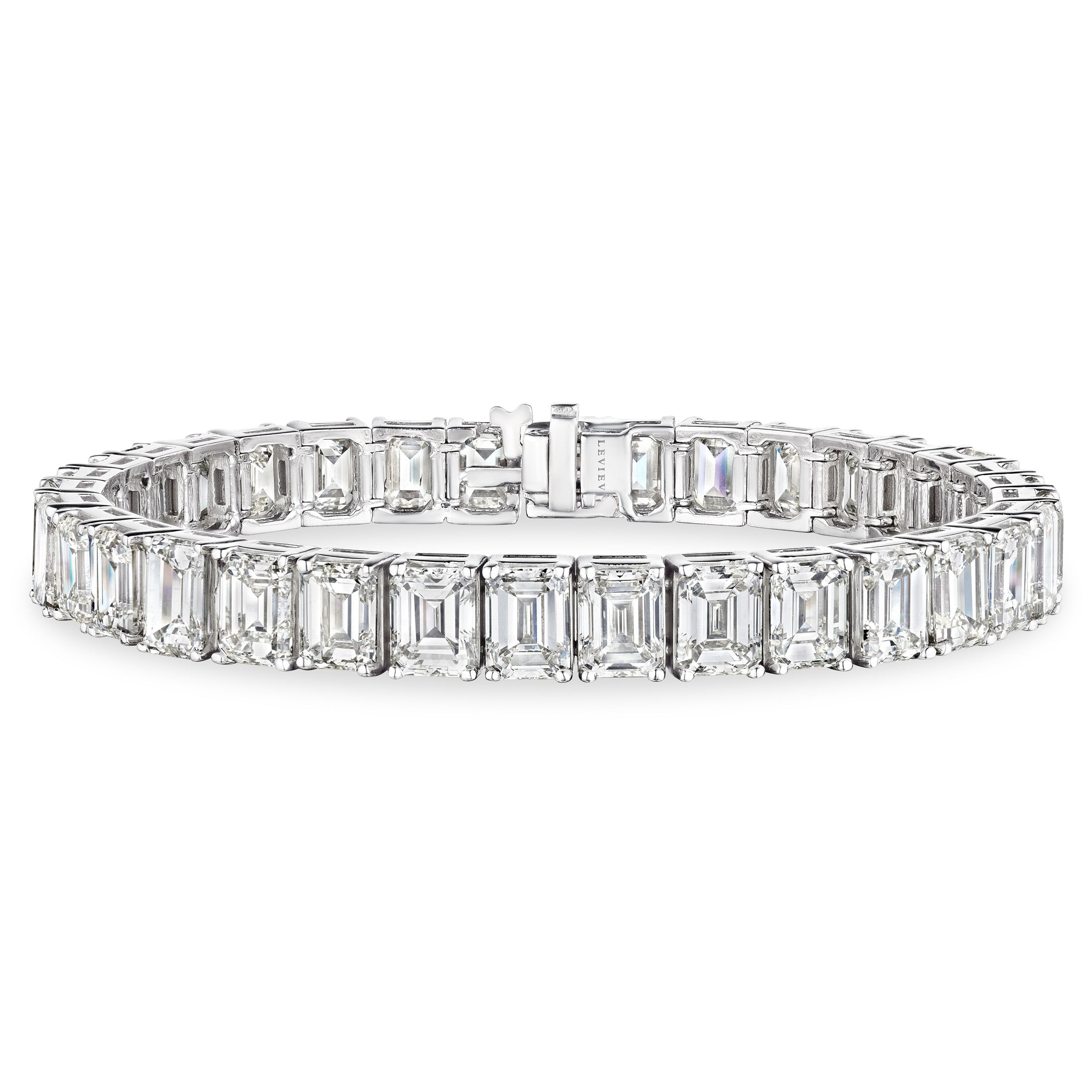 Leviev Mirrorline emerald-cut diamond bracelet in 14K white gold with engraved LEVI clasp