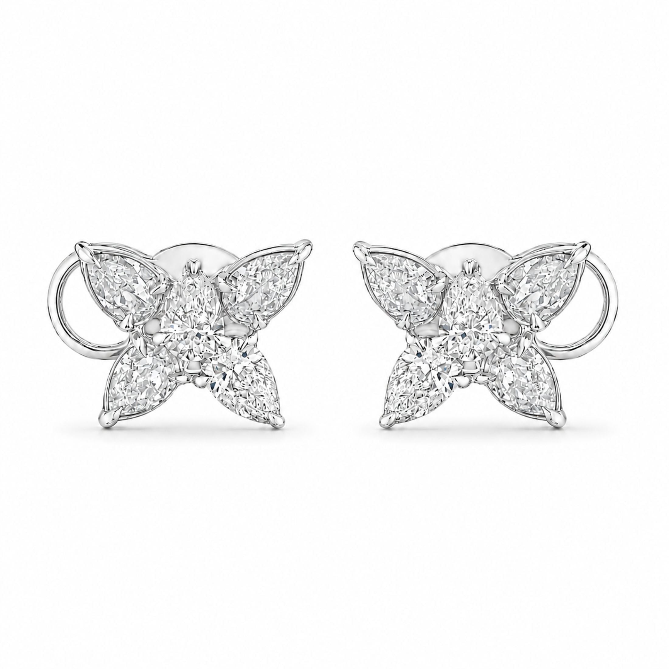 All-white Moon & Sun Petals diamond cluster studs in 18K white gold