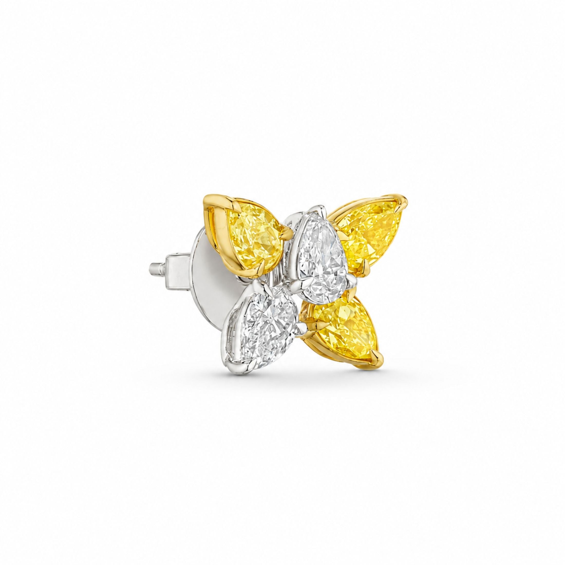 Mixed-color Moon & Sun Petals earrings with yellow and white stones in two-tone gold