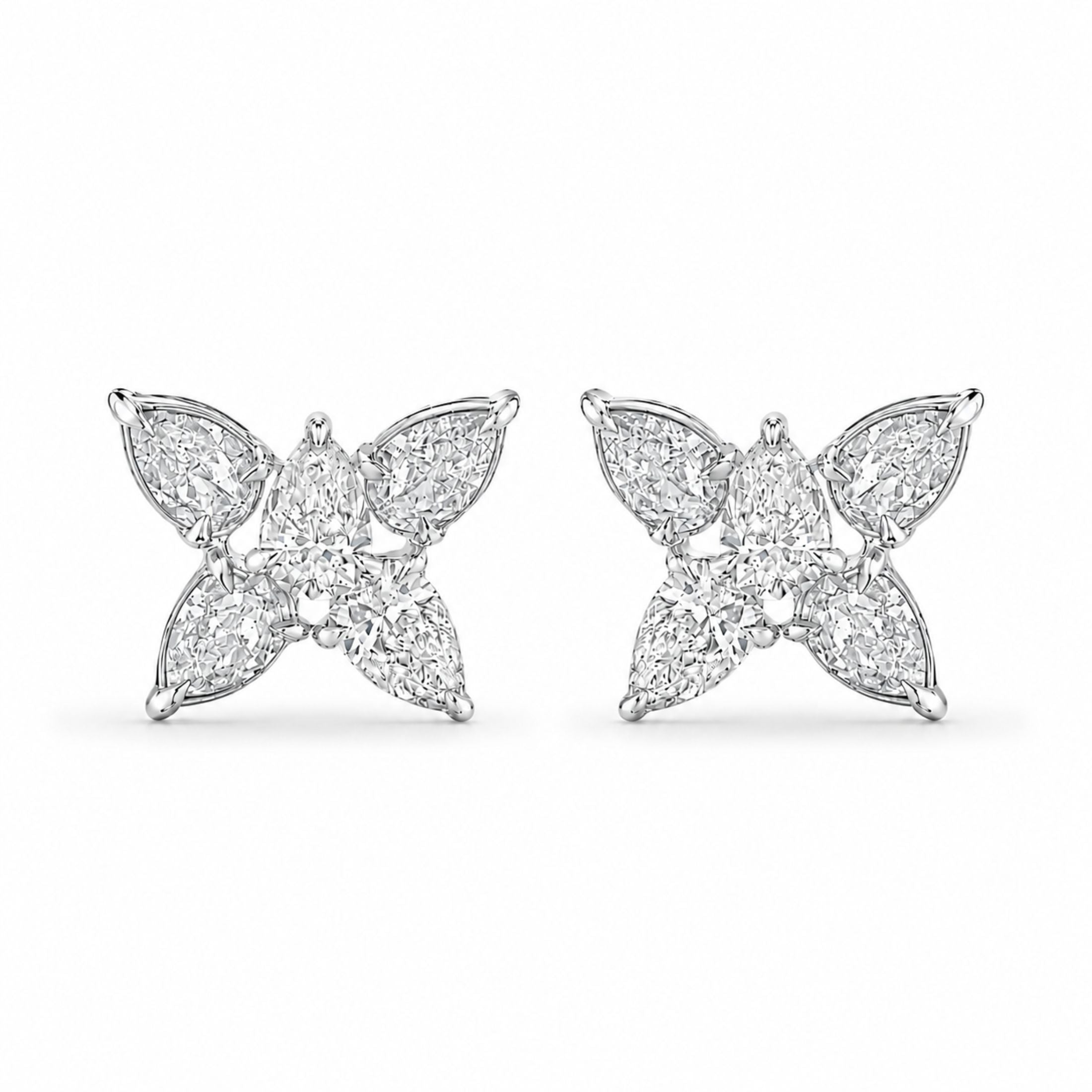 Fully paved white diamond Moon & Sun Petals floral studs in white gold