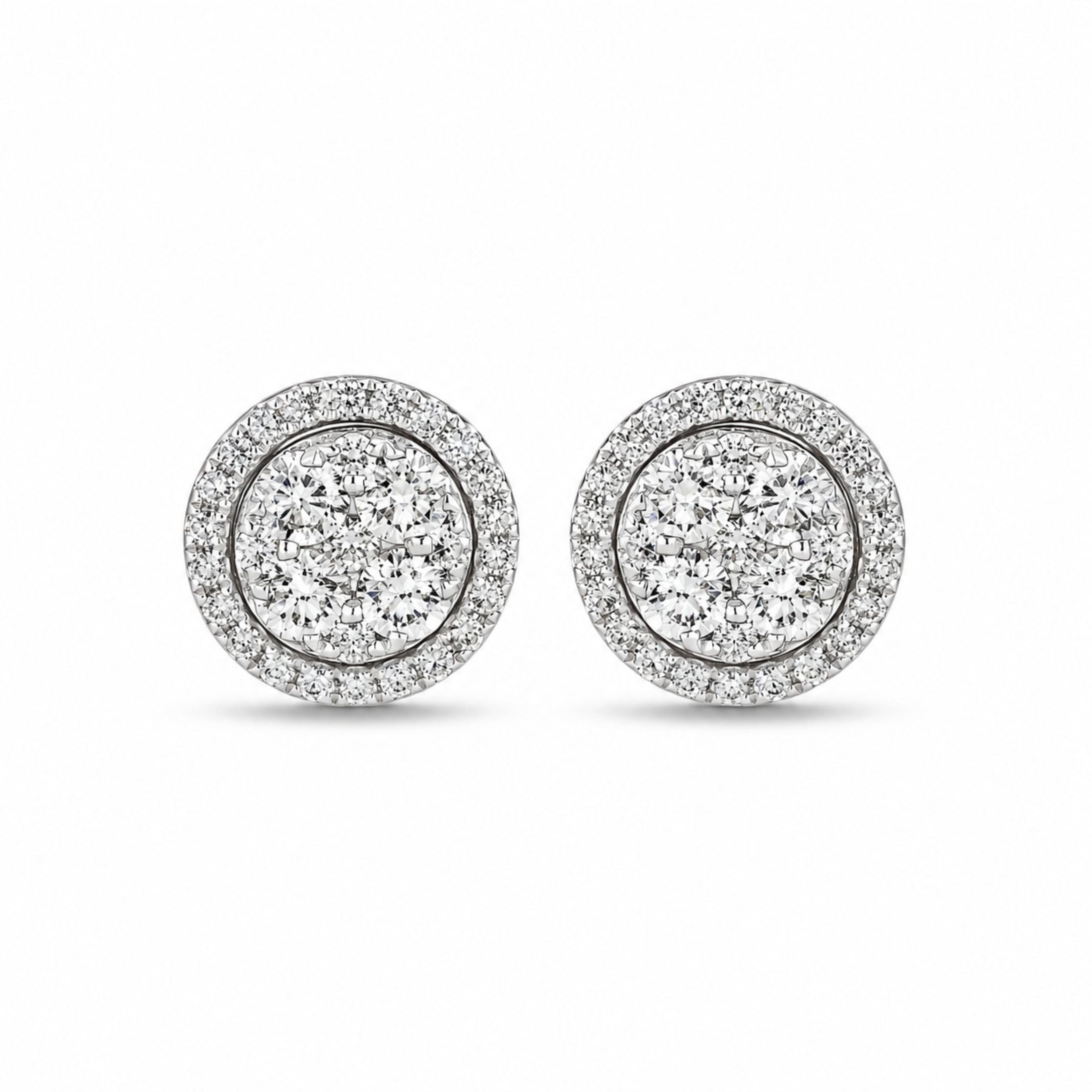 Moonlight Halo 1.75 Carat Diamond Stud Earrings in 18K White Gold