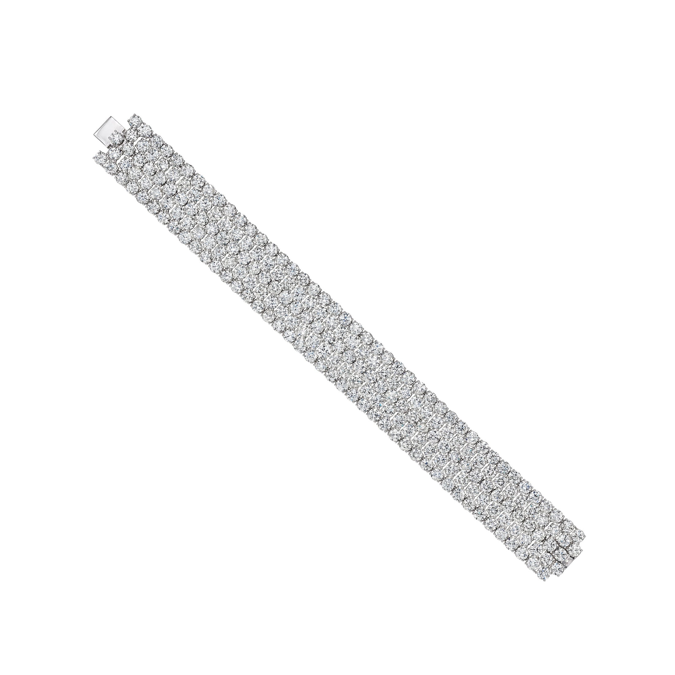 Full-length view of wide Leviev Moonlight Mosaic diamond bracelet in 18K white gold with tongue-and-groove closure and bold rectangular silhouette