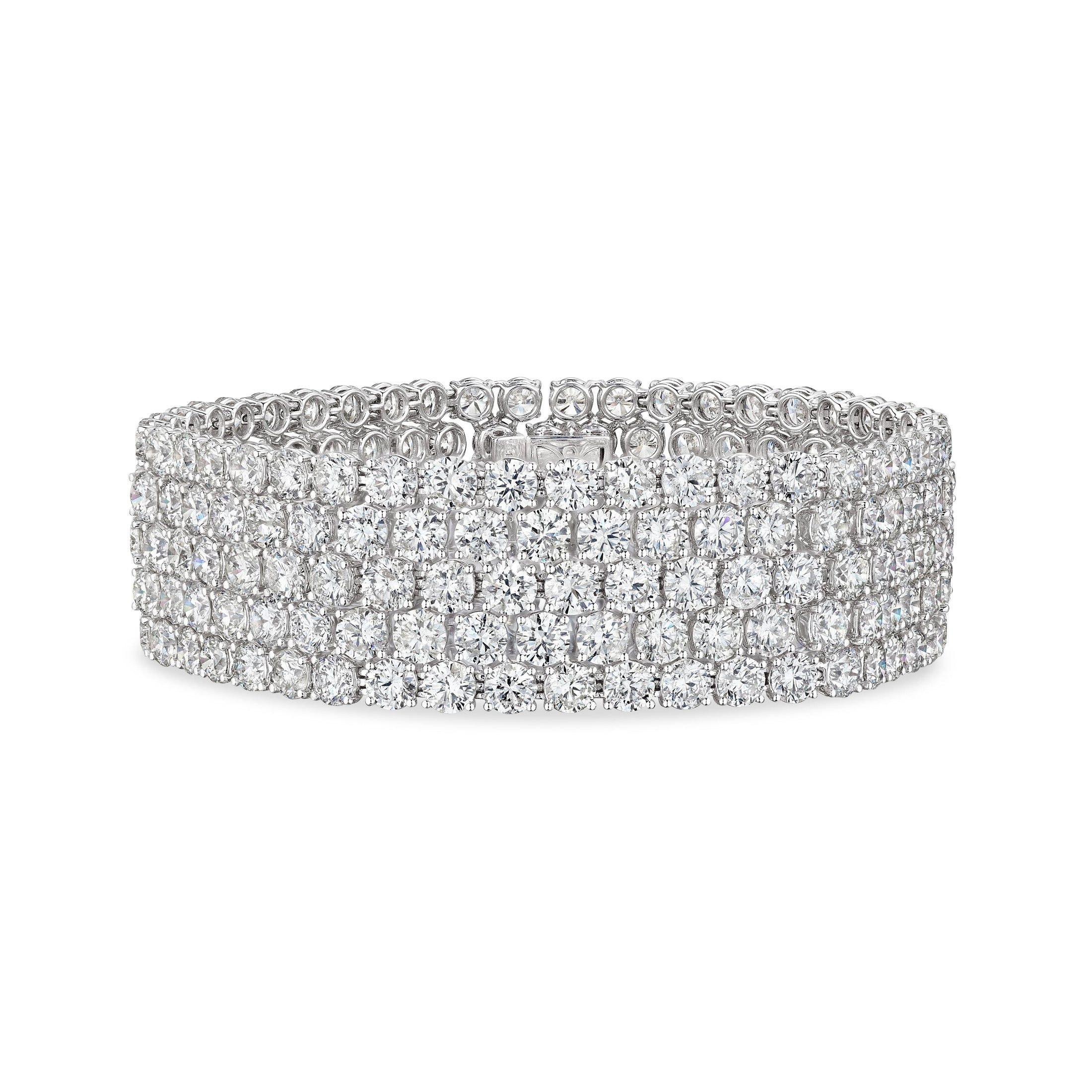 Leviev Moonlight Mosaic 40.84ct diamond bracelet in 18K white gold with four-row round brilliant cut mosaic setting and box clasp