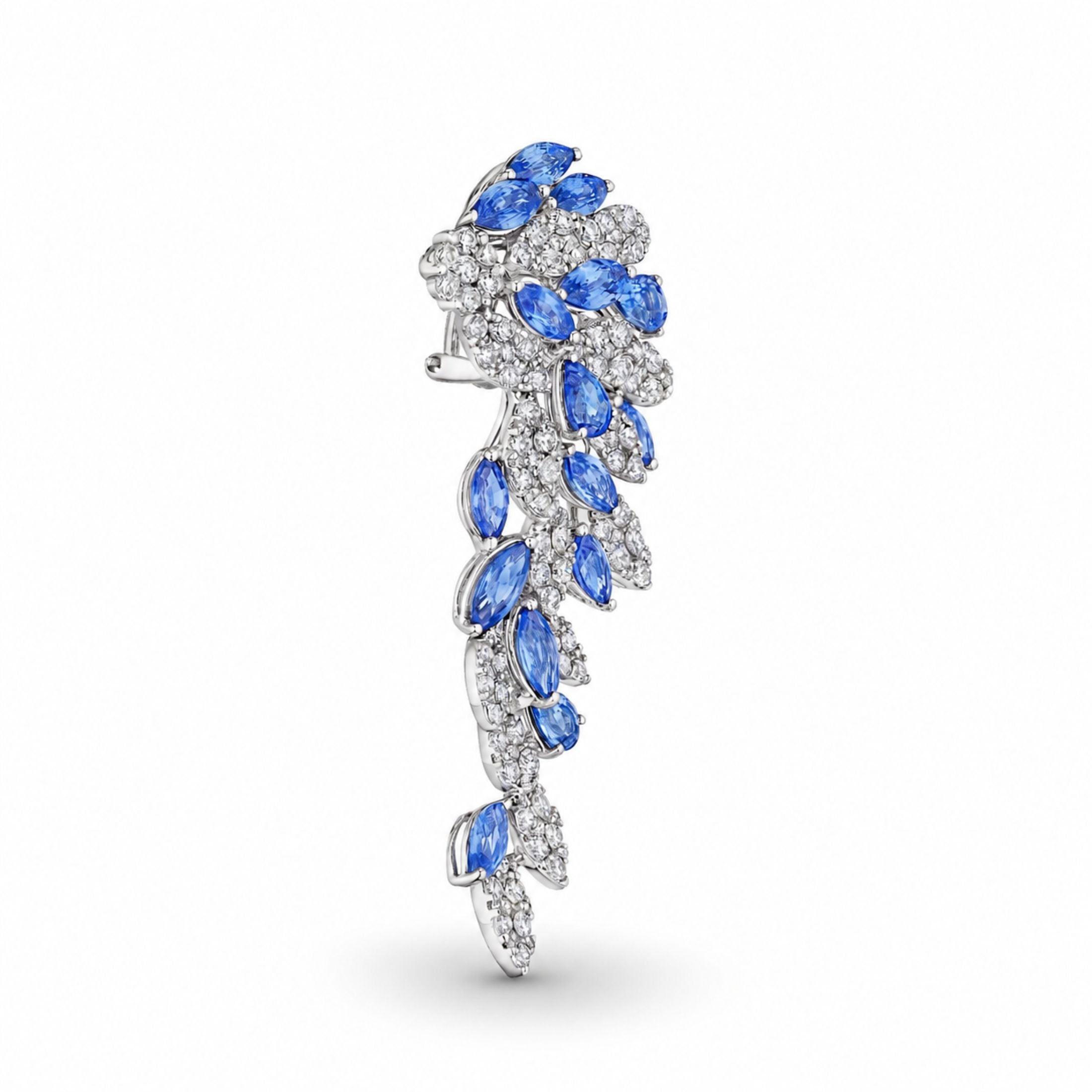 Moonlit Bloom 18.07 Carat Sapphire & Diamond Dangle Earrings in 18K White Gold