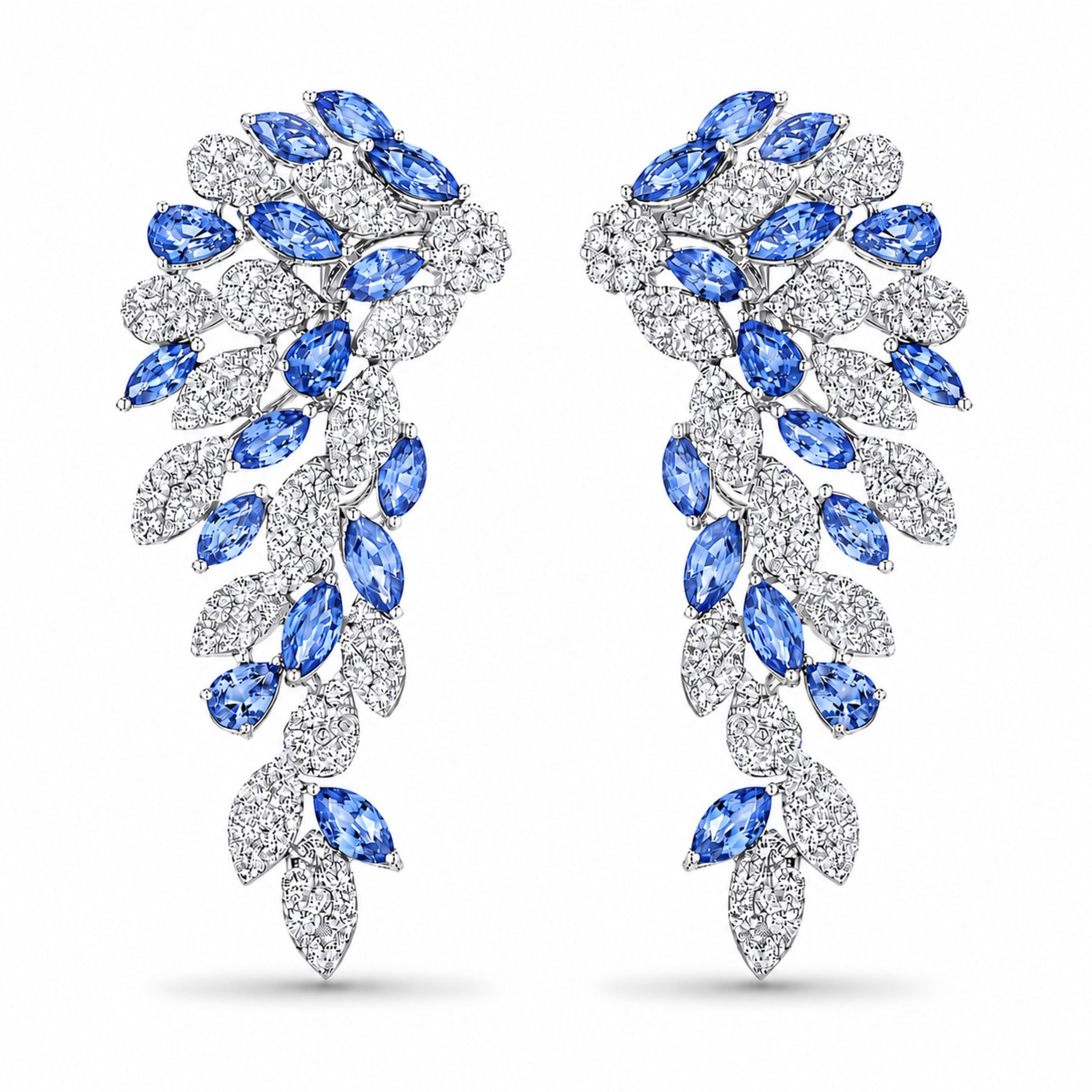 Moonlit Bloom 18.07 Carat Sapphire & Diamond Dangle Earrings in 18K White Gold