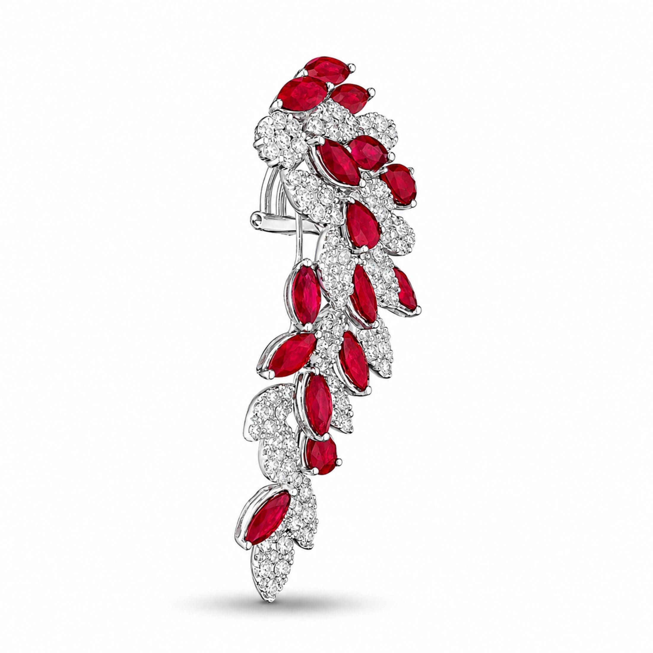 Moonlit Embers 20.18 Carat Ruby & Diamond Dangle Earrings in 18K White Gold