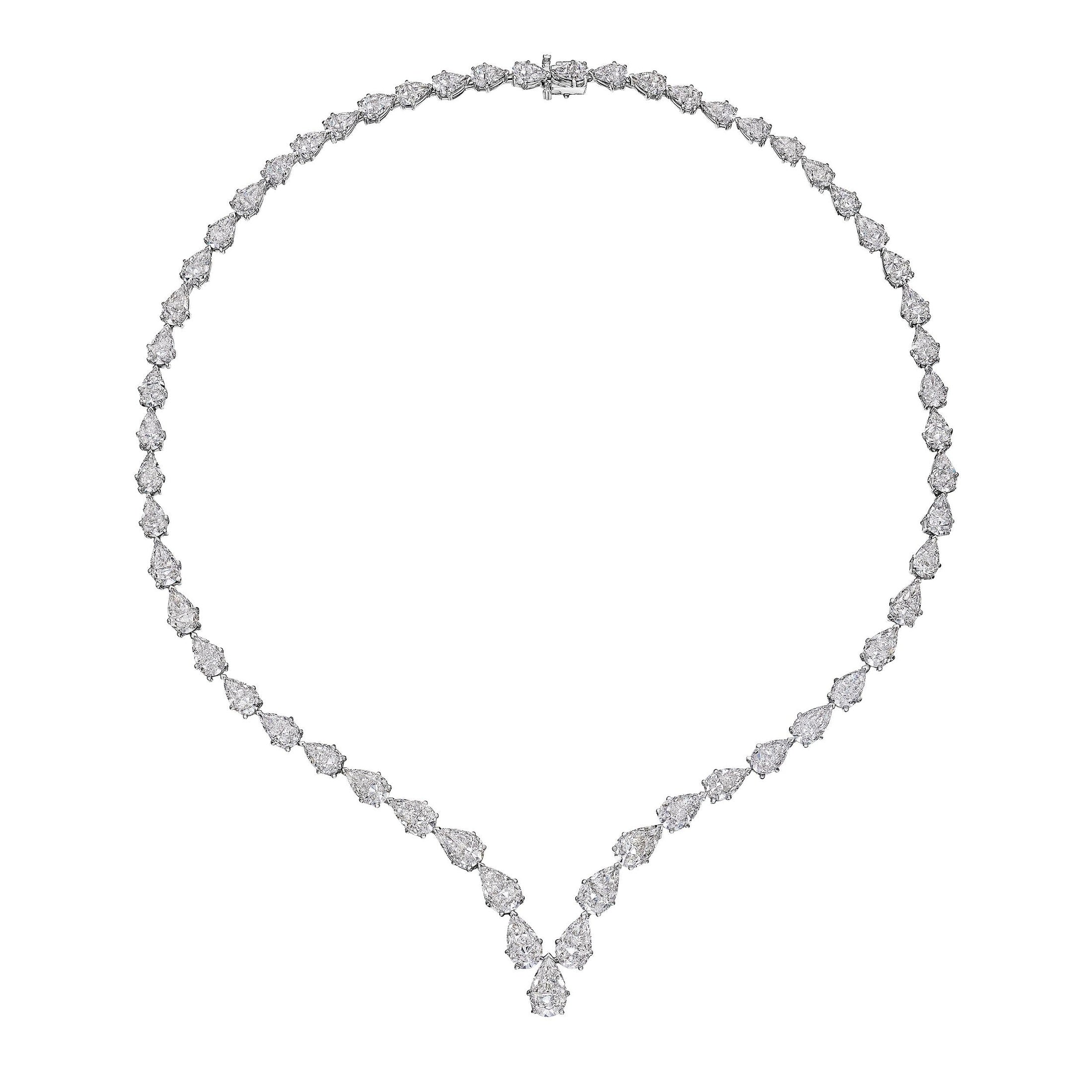 Leviev 30 CT pear shape diamond necklace in 18K white gold with V pendant