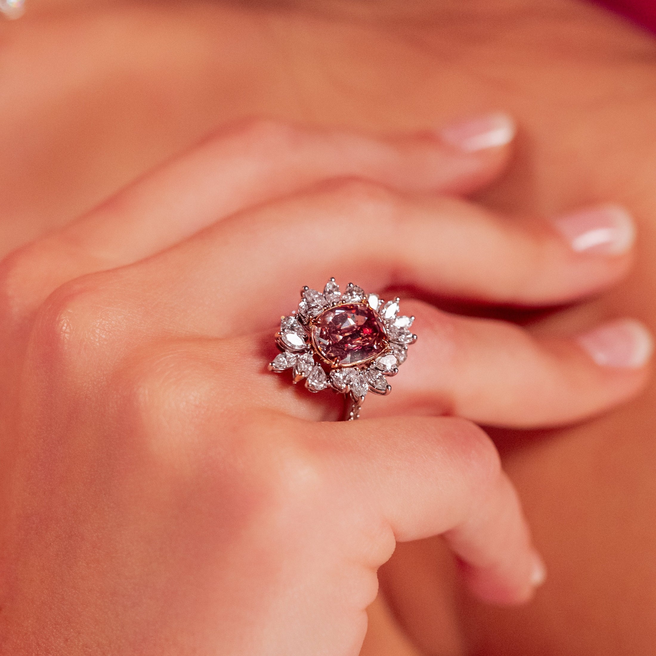 Leviev 18K white and rose gold cocktail ring with cushion-cut pink-brown diamond