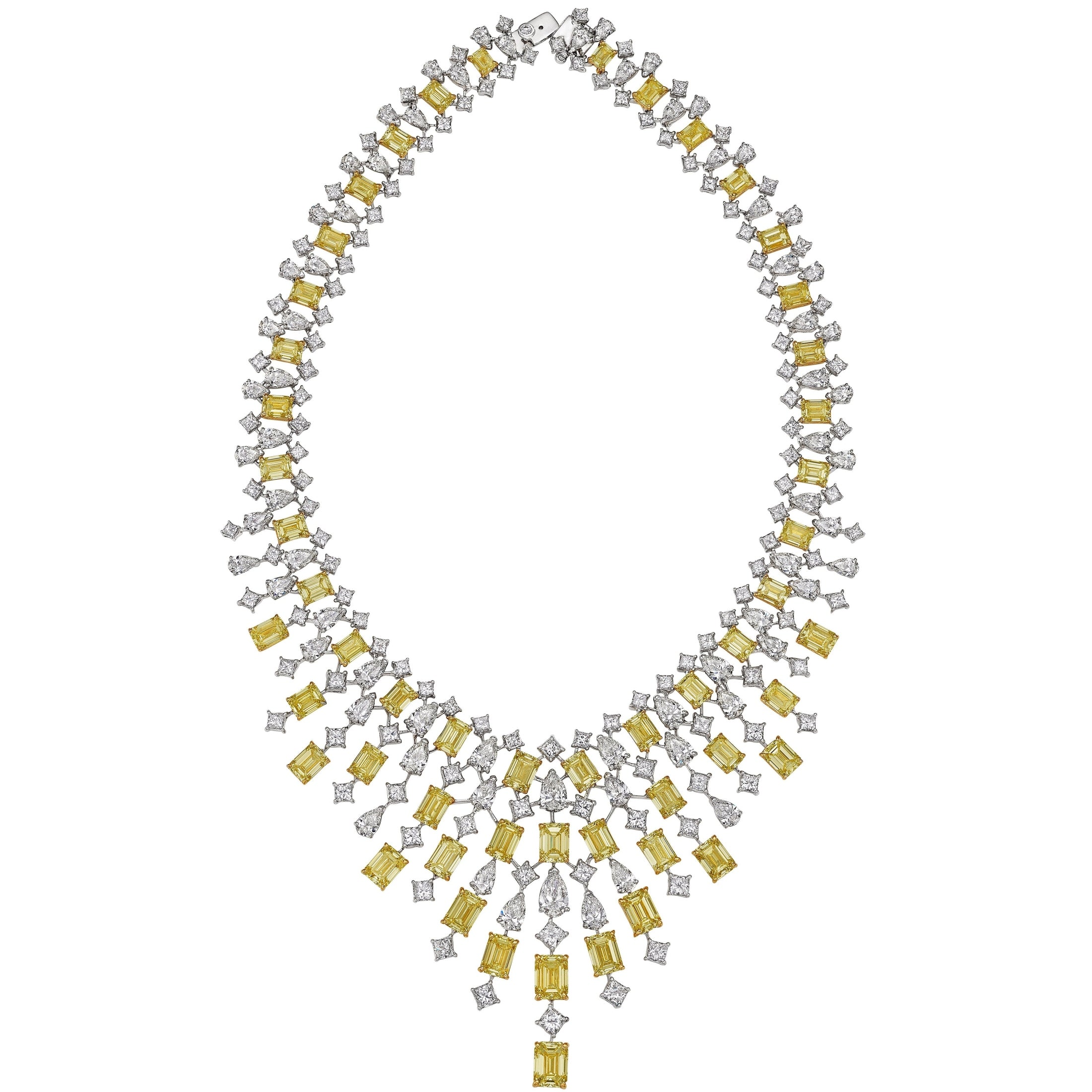 Multi-Shaped White and Fancy Light Yellow Diamond Necklace, 125 CT Leviev Necklaces Necklaces Leviev 