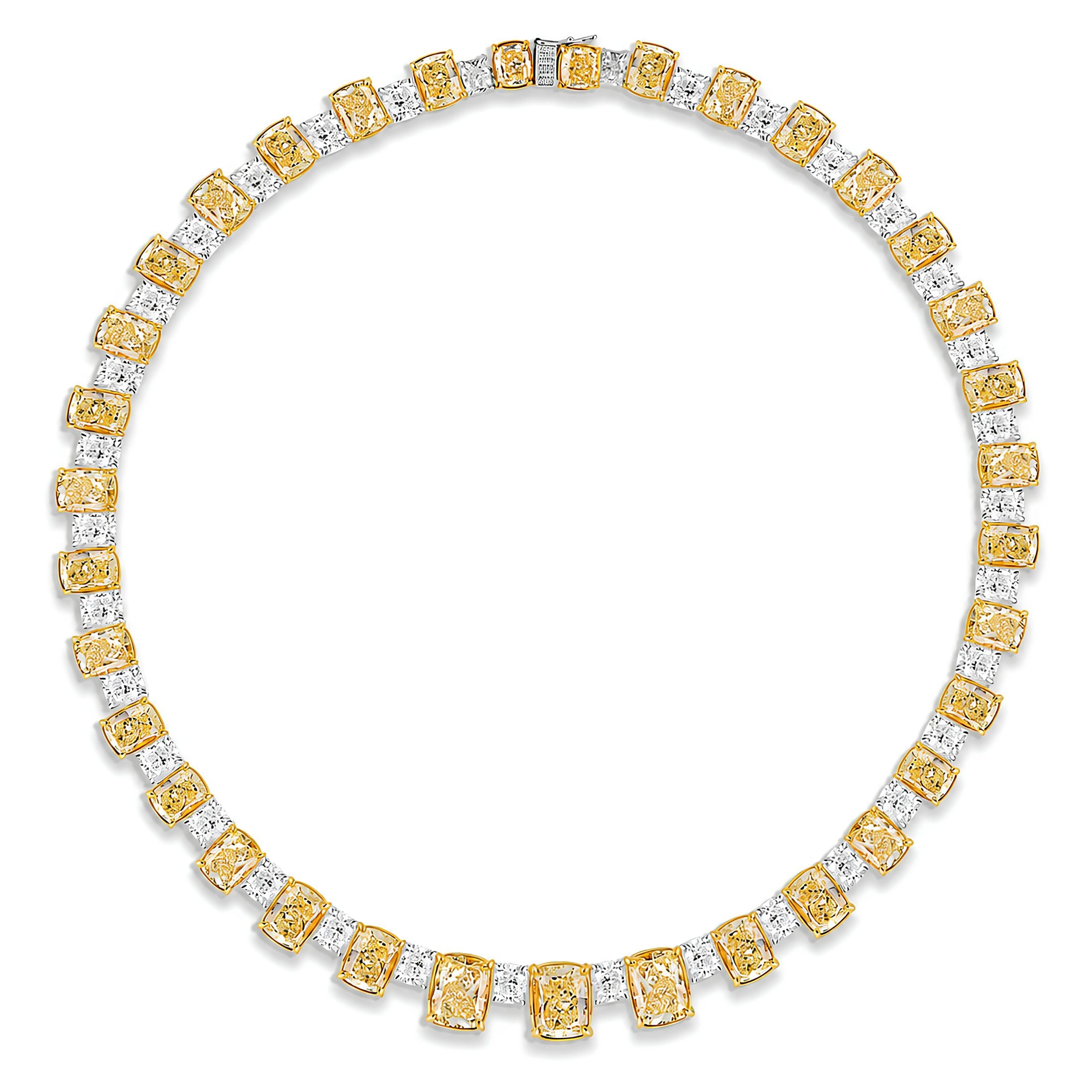 Belgrave 62.73 Carat Fancy Yellow & White Diamond Rivière Necklace in 18K Gold