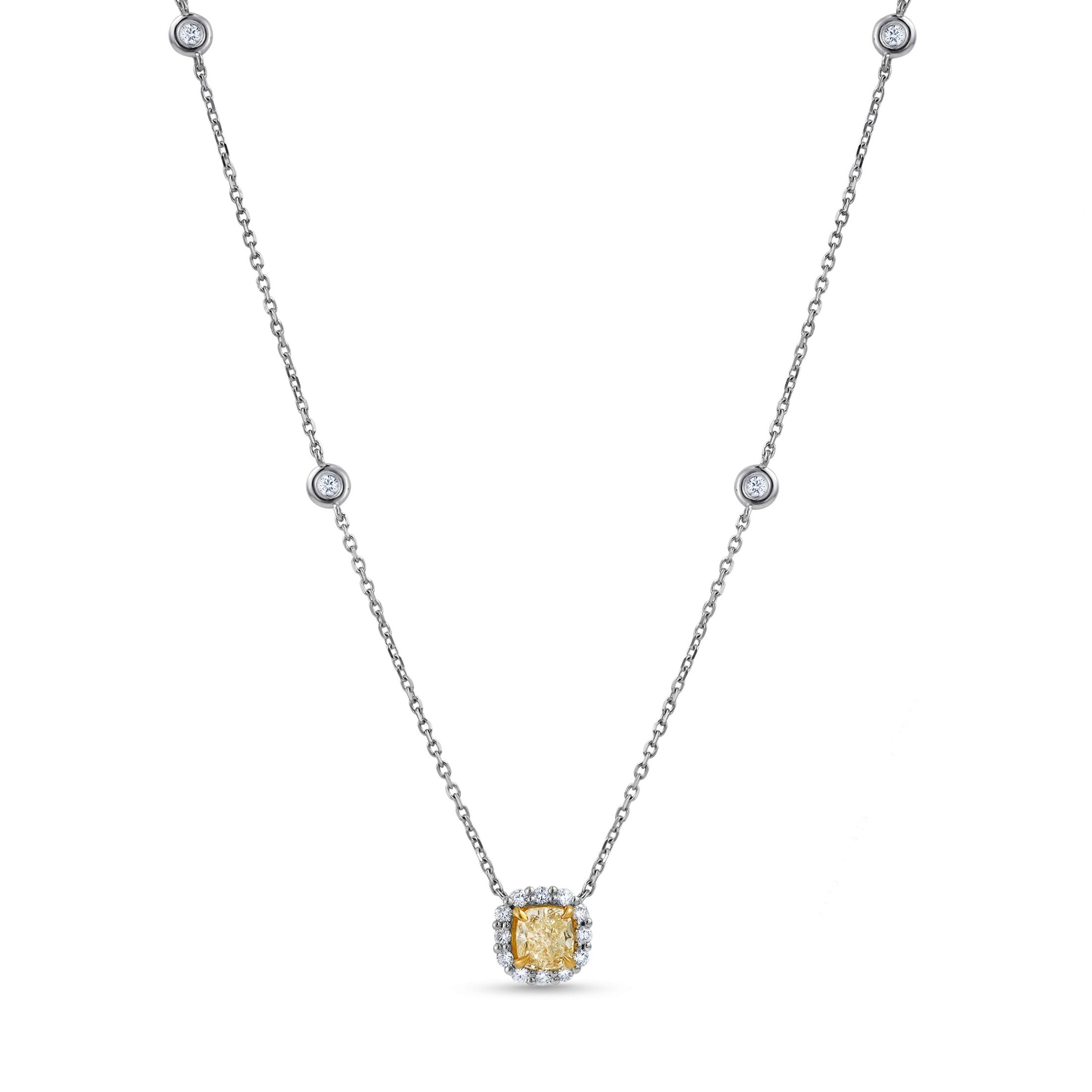 Rousselle 1.31 Carat Yellow Diamond Pendant in 18K White Gold