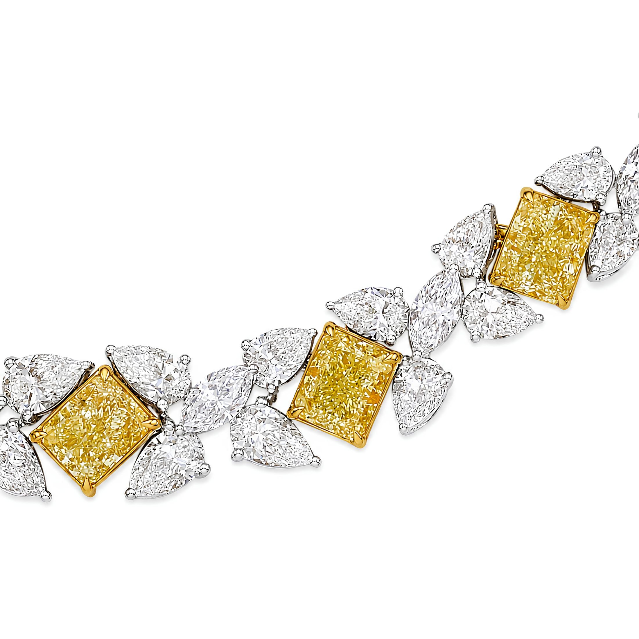 Marceau 68.57 Carat Fancy Yellow & Marquise Diamond Rivière Necklace in 18K White Gold