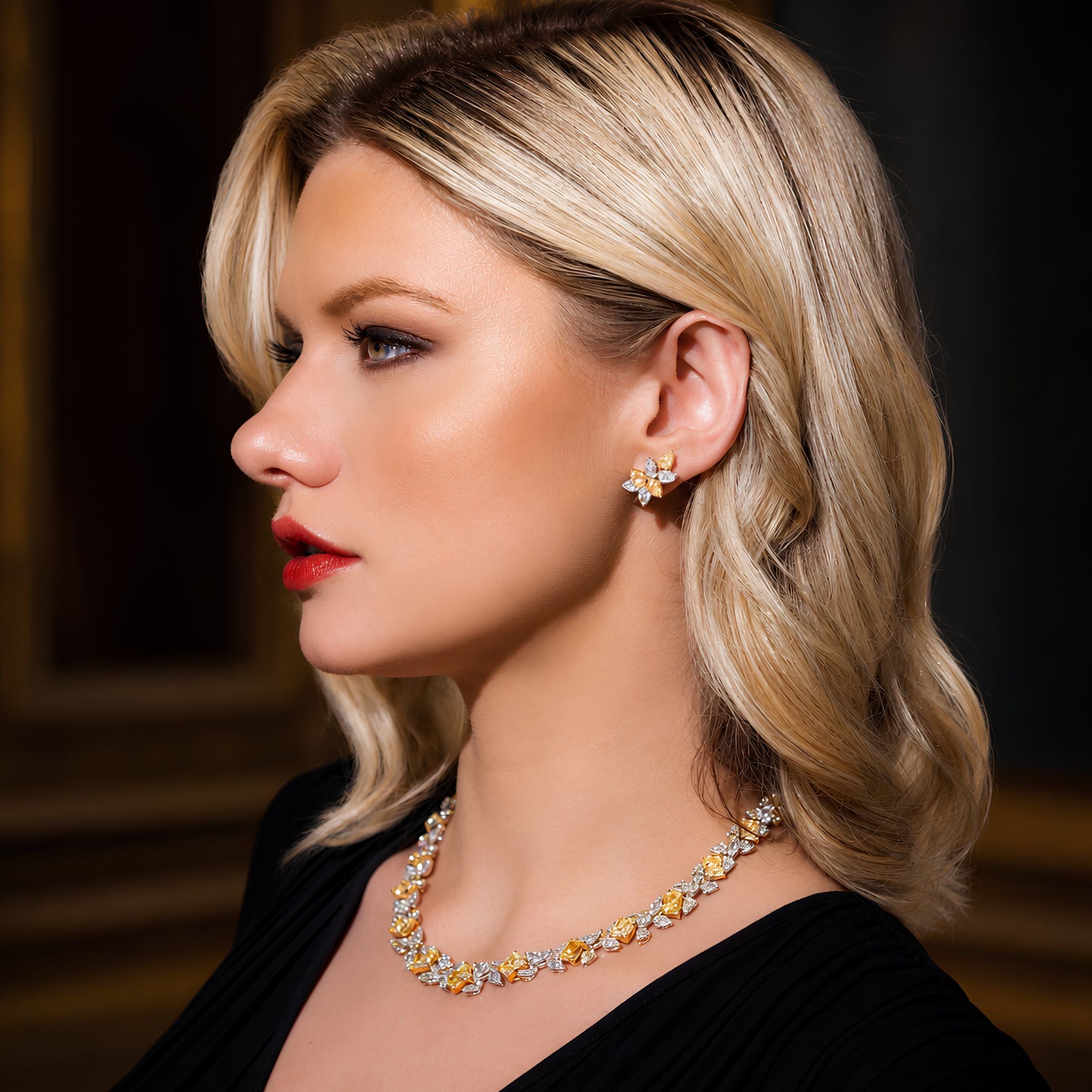 Marceau 68.57 Carat Fancy Yellow & Marquise Diamond Rivière Necklace in 18K White Gold