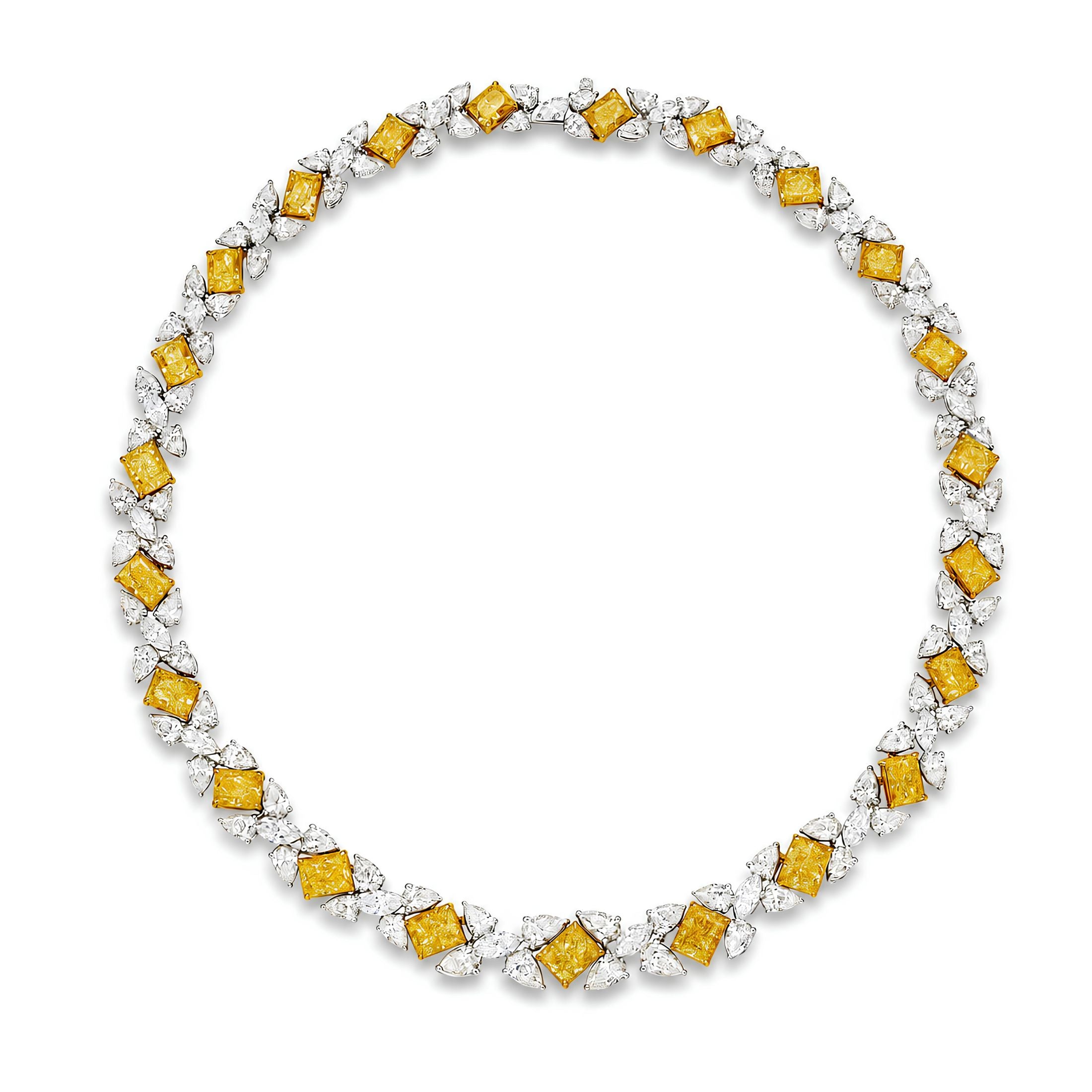 Marceau 68.57 Carat Fancy Yellow & Marquise Diamond Rivière Necklace in 18K White Gold