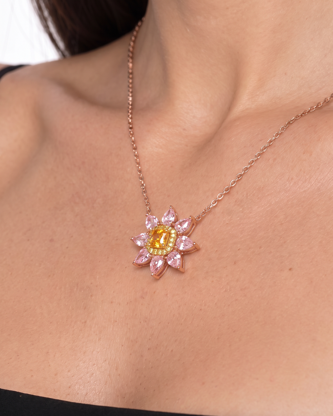 Peonia 2.59 Carat Fancy Yellow & Pink Marquise Diamond Pendant Necklace in 18K Rose Gold