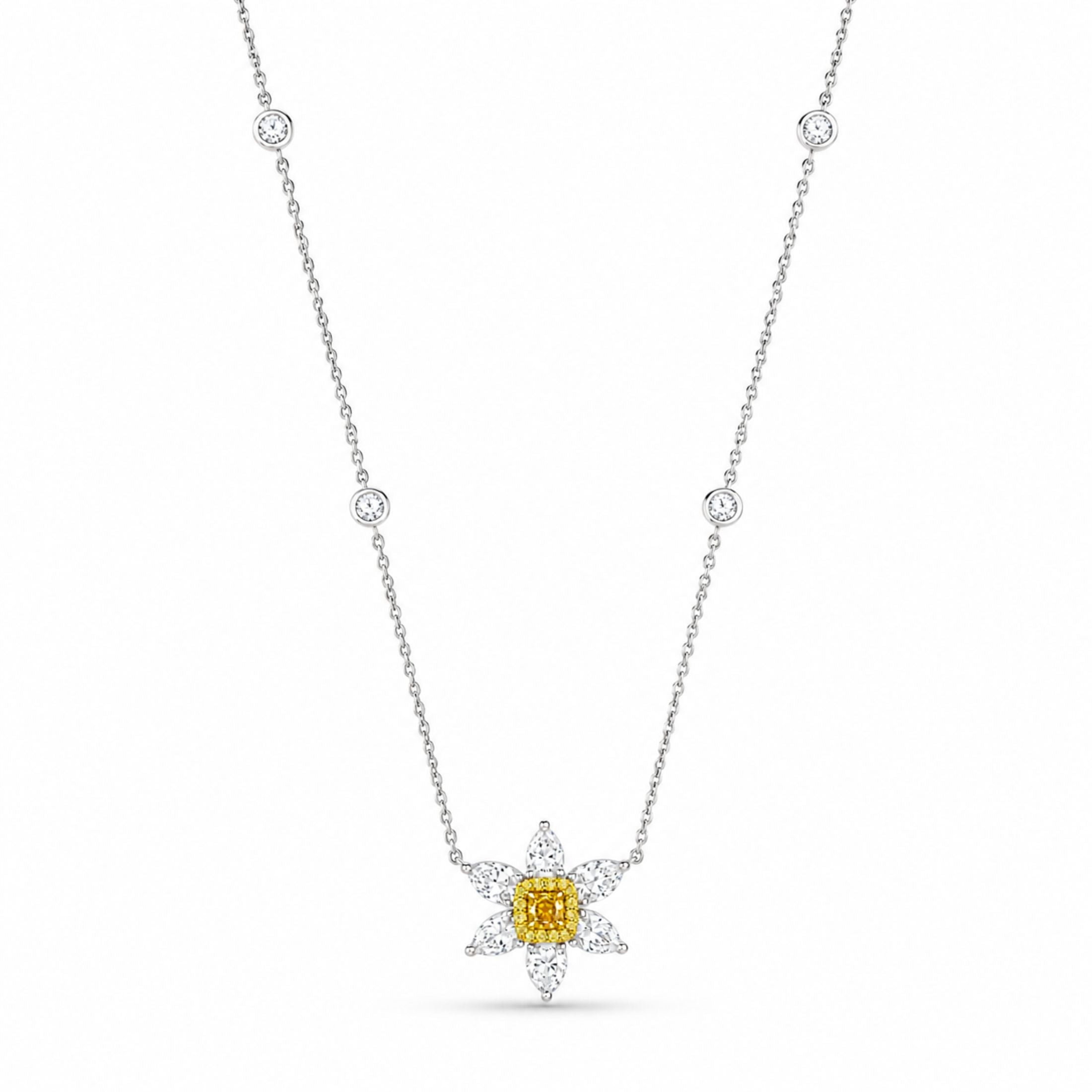 Golden Camellia 2.32 Carat Diamond Pendant Necklace In 18K White Gold & Platinum