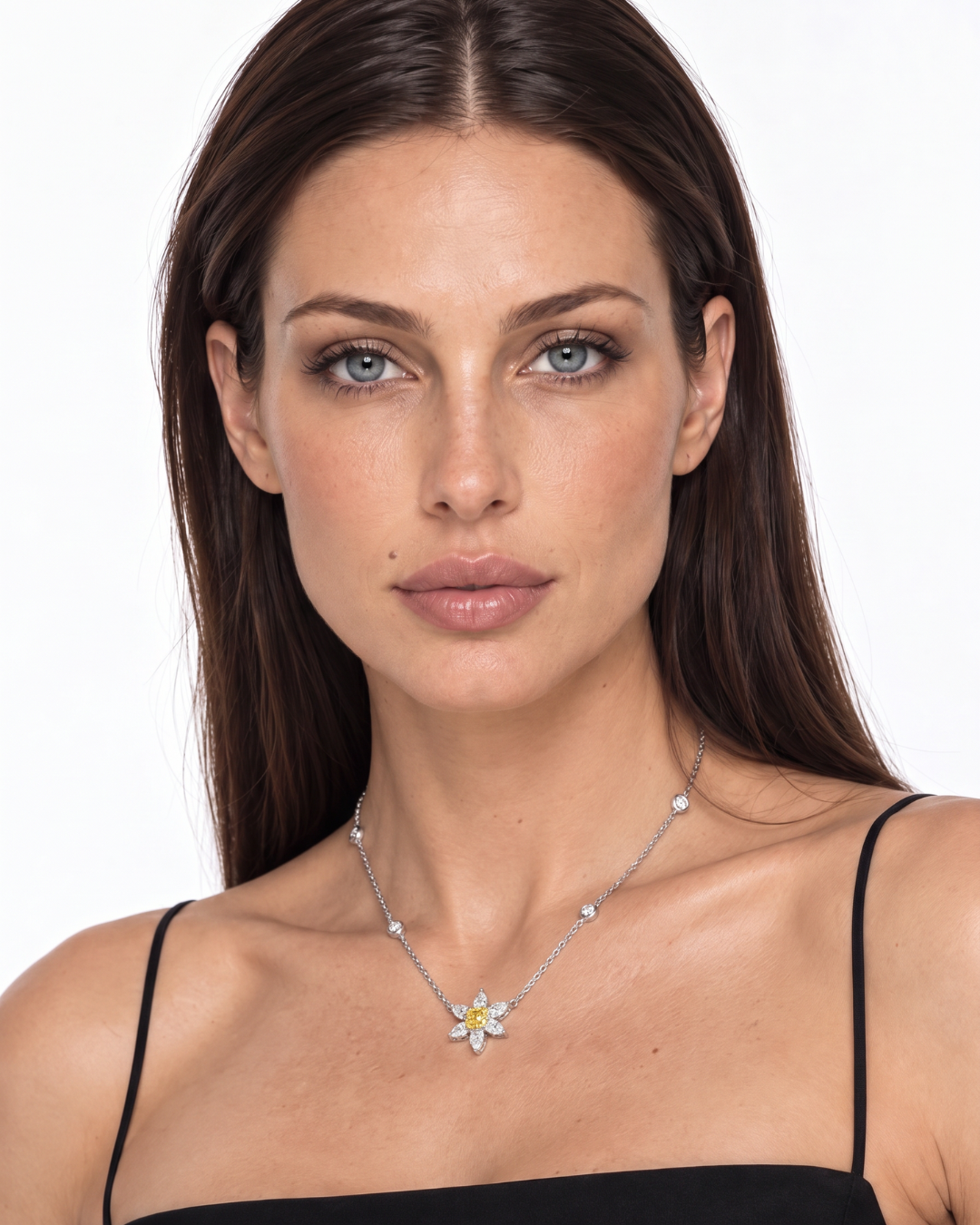 Golden Camellia 2.32 Carat Diamond Pendant Necklace In 18K White Gold & Platinum