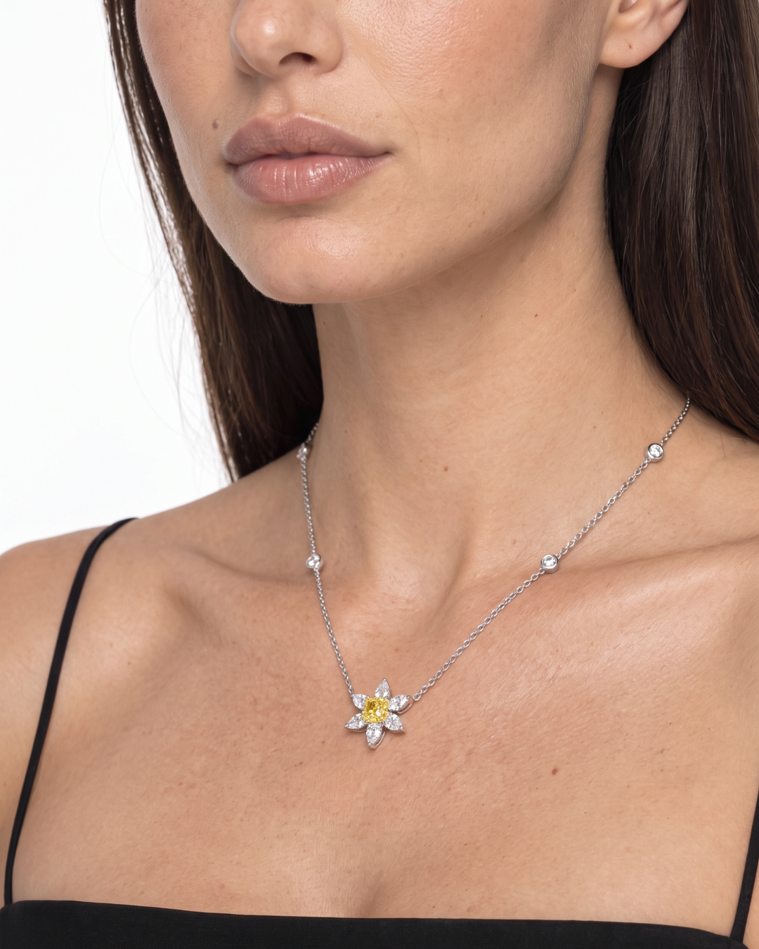 Golden Camellia 2.32 Carat Diamond Pendant Necklace In 18K White Gold & Platinum