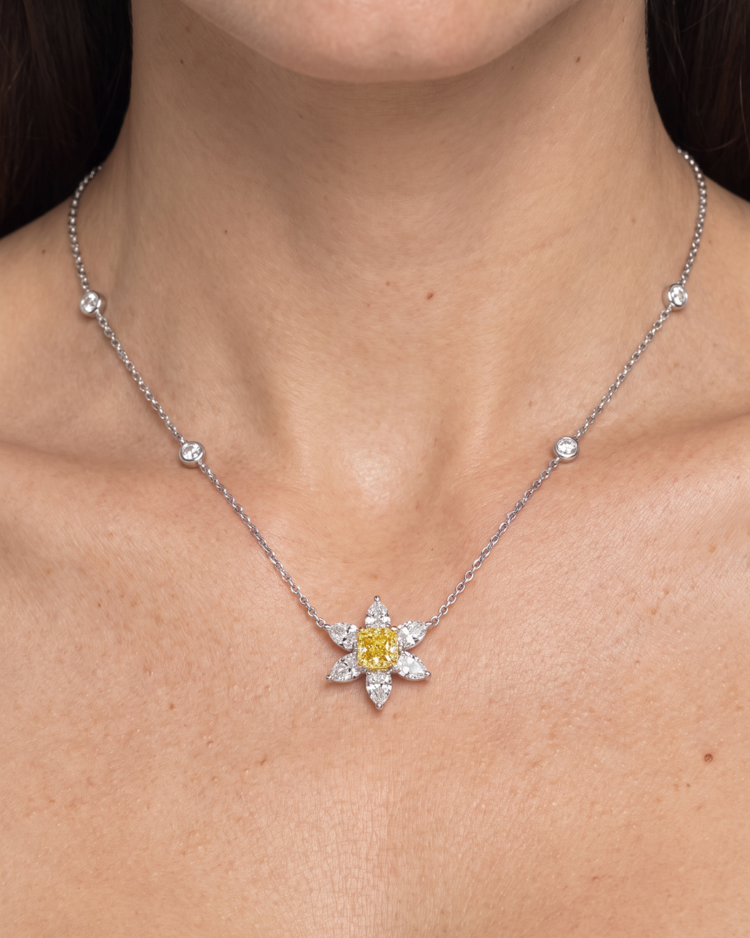 Golden Camellia 2.32 Carat Diamond Pendant Necklace In 18K White Gold & Platinum
