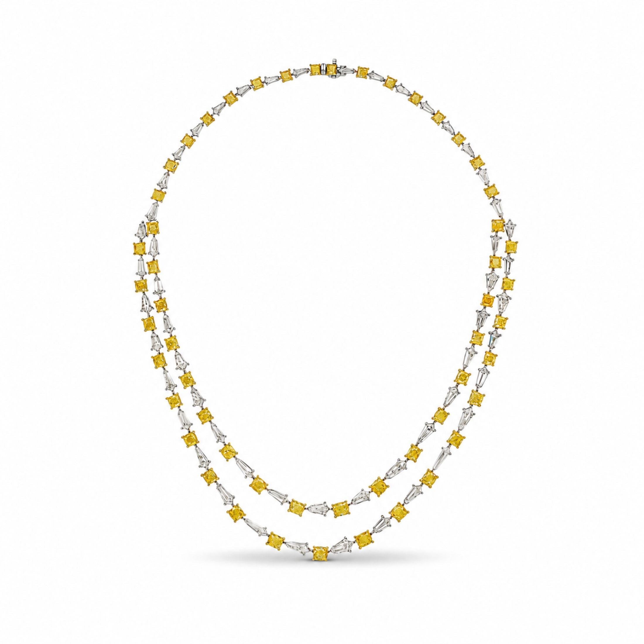 Bellecourt 39.65 Carat Fancy Yellow & White Diamond Double-Strand Rivière Necklace in 18K White Gold