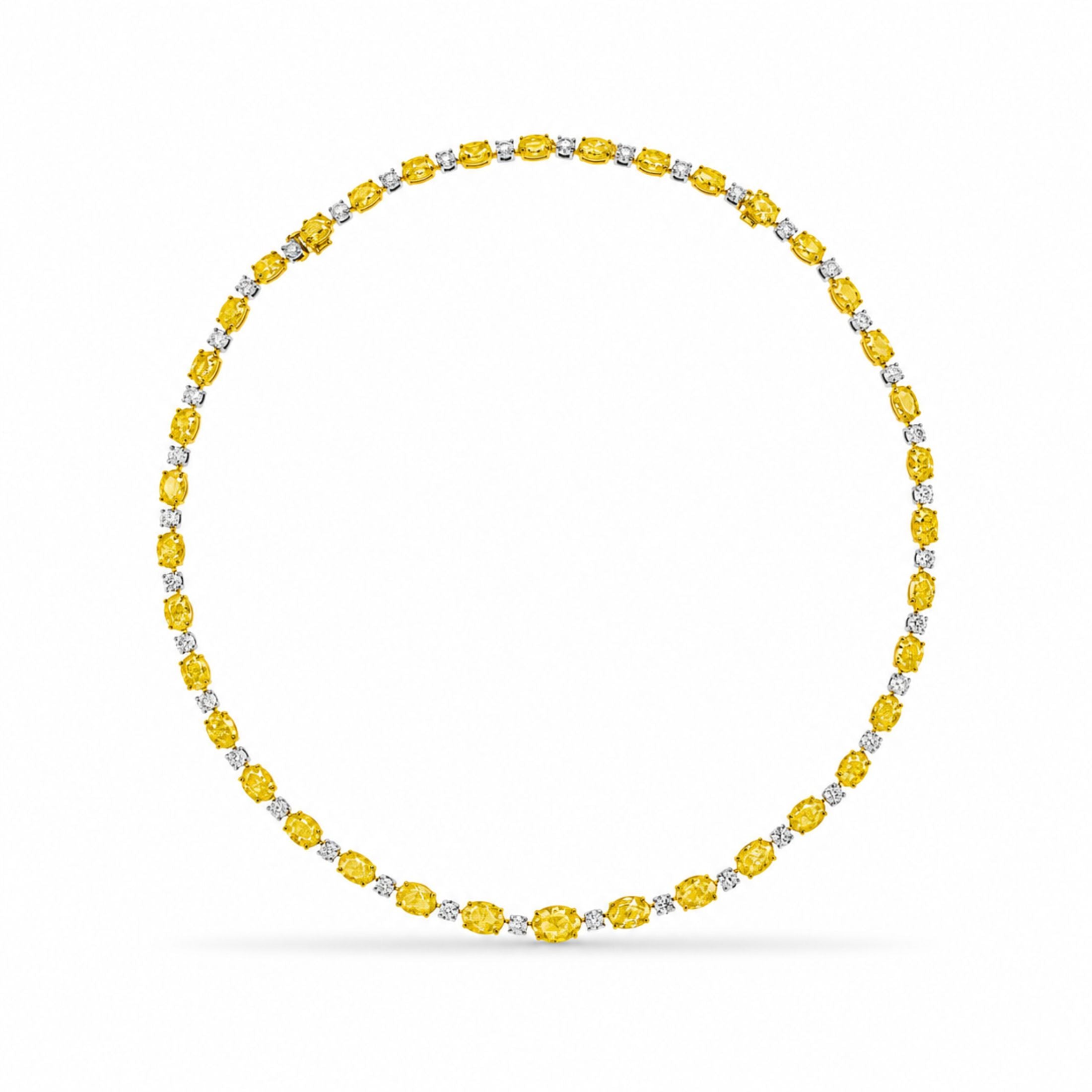 Dorée 58.60 Carat Fancy Yellow Diamond Rivière Necklace in 18K Gold & Platinum