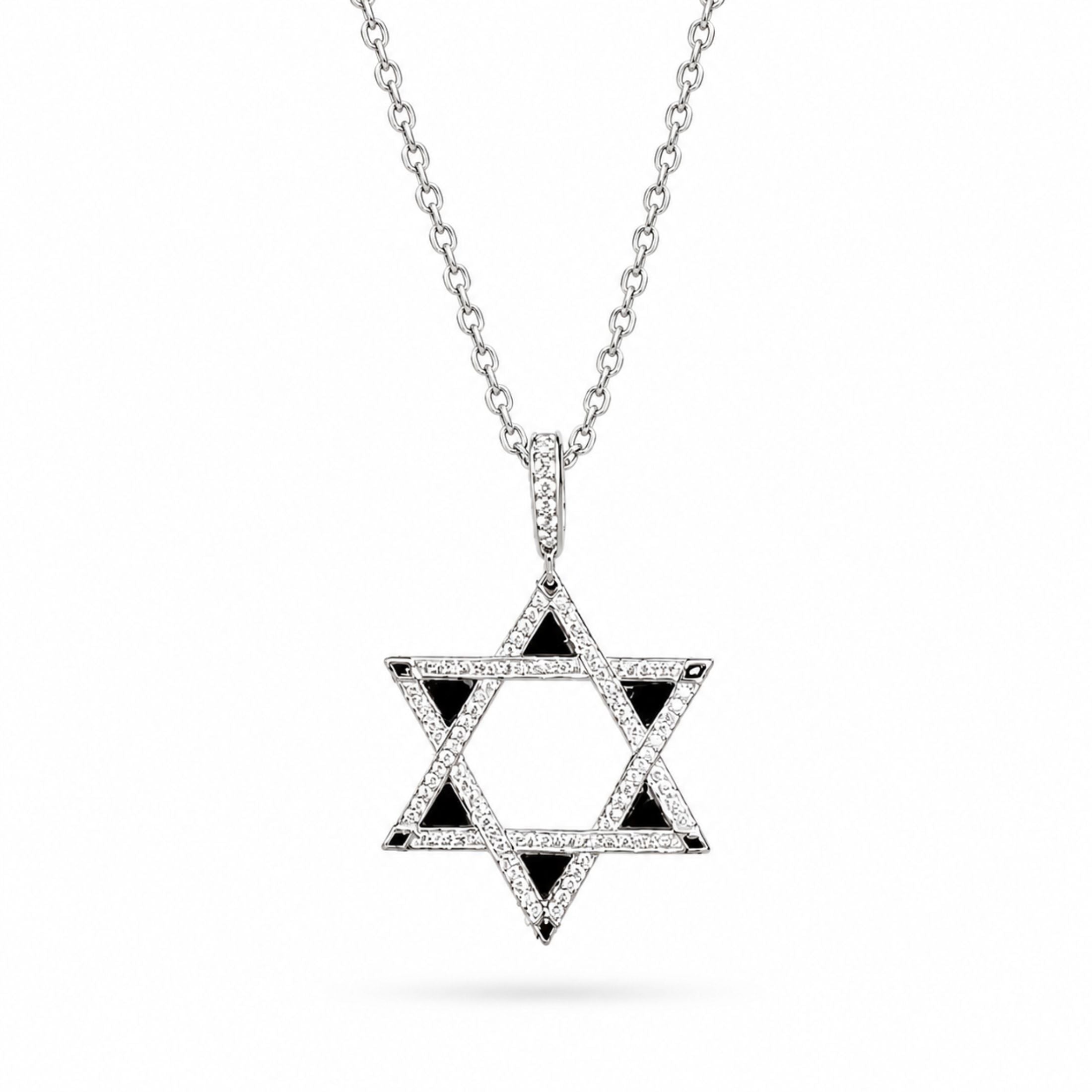 Magen Onyx 0.74 Carat Onyx & Diamond Star of David Pendant Necklace in 18K White Gold