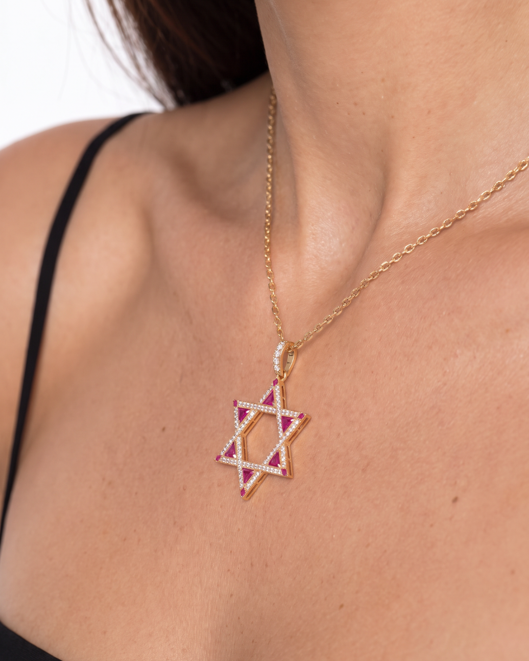 Leviev Magen Pink Agate 0.73 Carat Diamond Star of David Pendant Necklace in 18K Rose Gold, additional view 4
