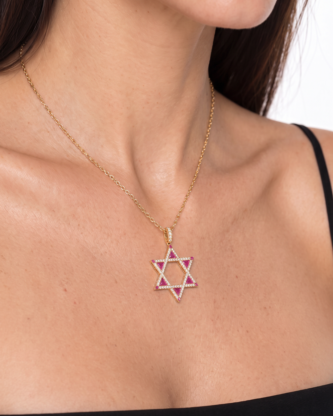 Leviev Magen Pink Agate 0.73 Carat Diamond Star of David Pendant Necklace in 18K Rose Gold, additional view 5