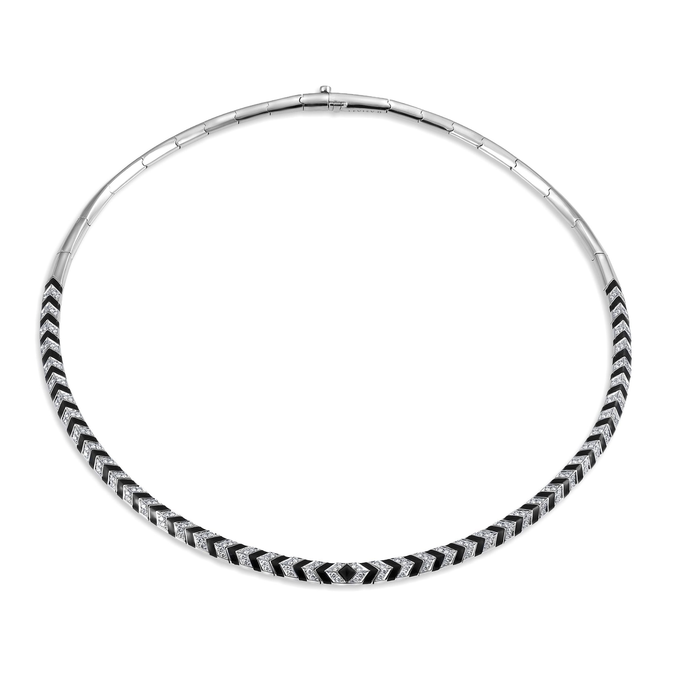Leviev black onyx and diamond oval loop necklace in 18K white gold