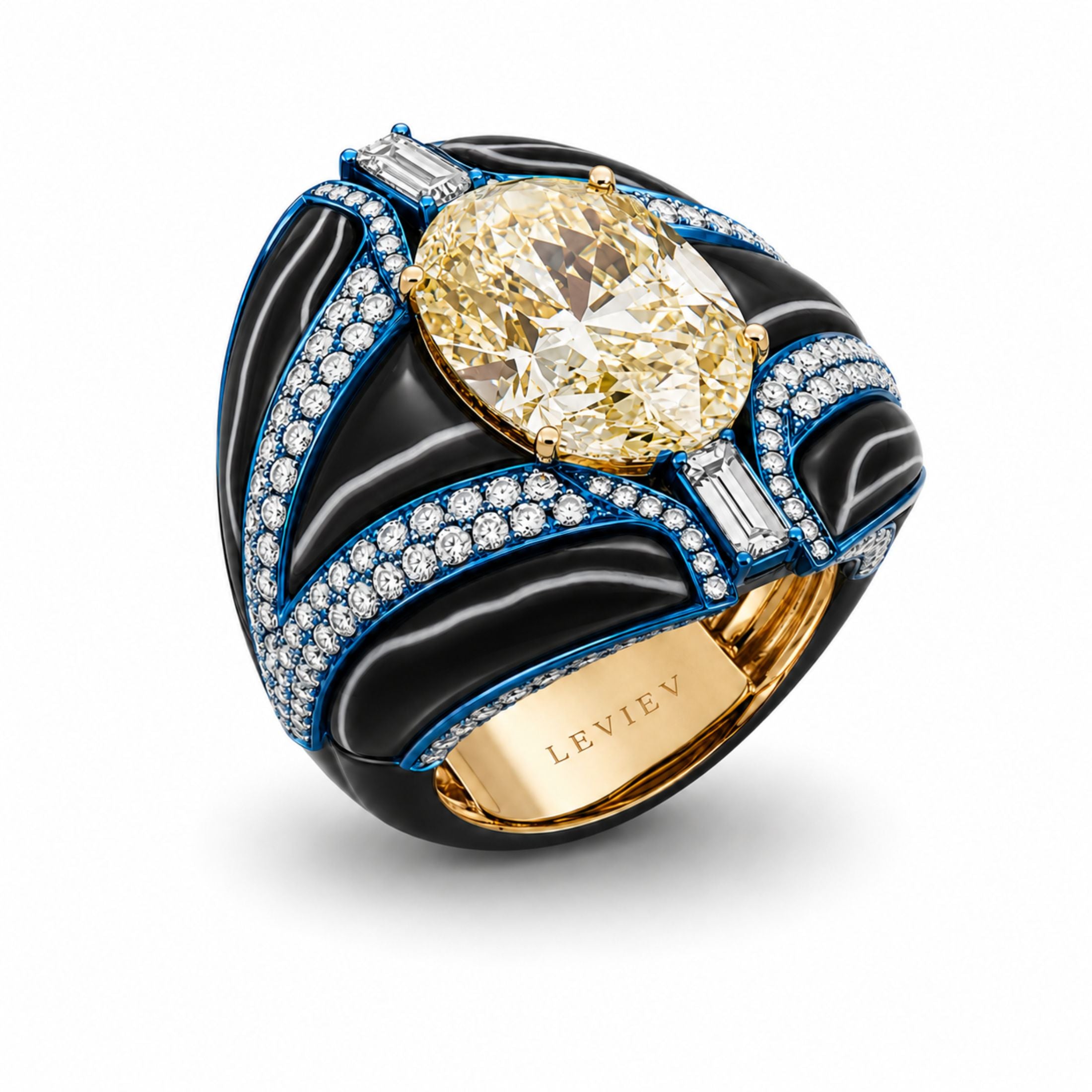 Noir Lir 22.66 Carat Onyx and Daimond Ring in 18K Gold