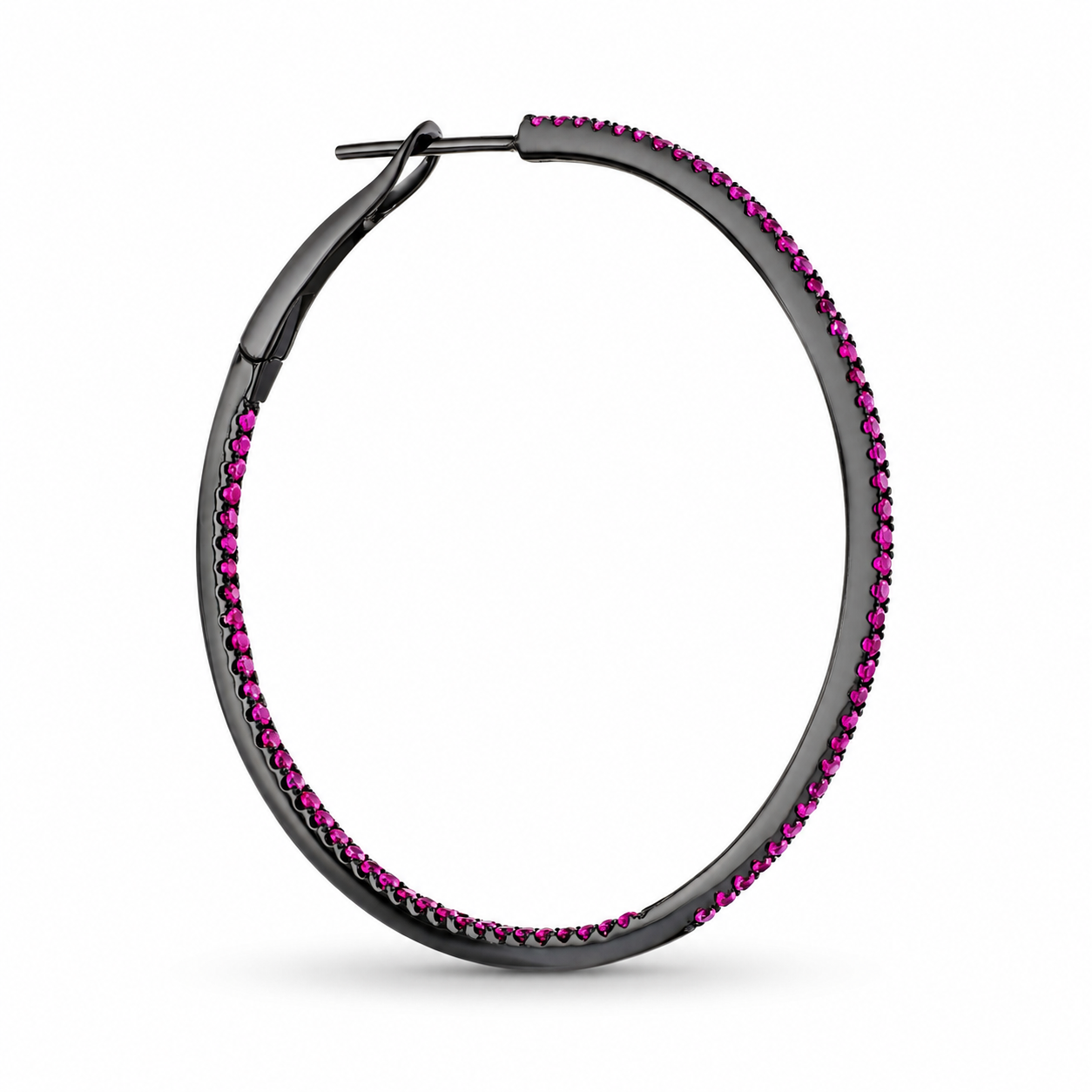 Noirelle .84 Carat Rubies Hoop Earrings in Rhodium